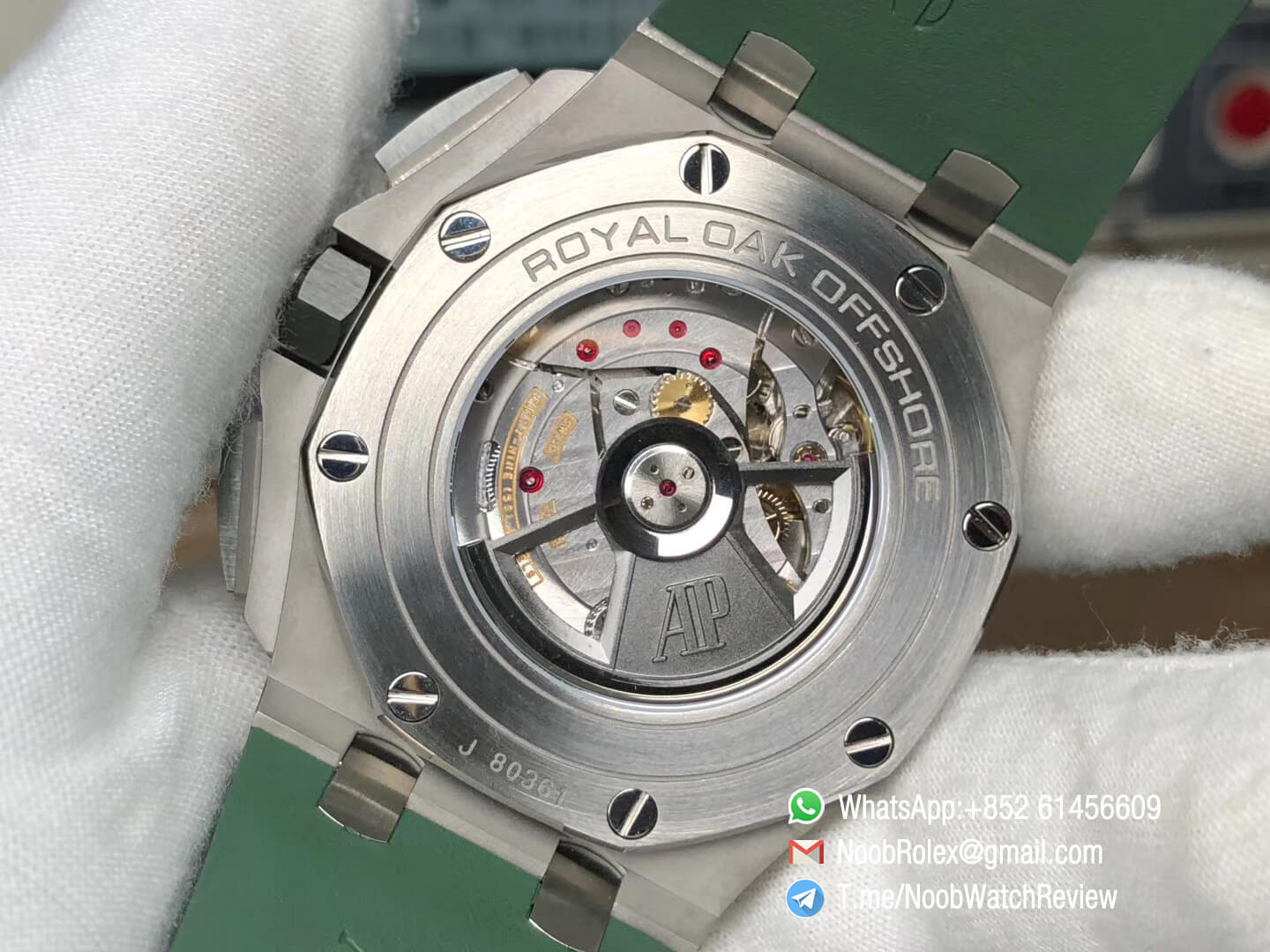 AP Royal Oak Offshore 2018 SIHH Combat 26400SO 44mm Ceramic Bezel Cream Dial Steel Case on Green Rubber Strap A3126 JF V2 07