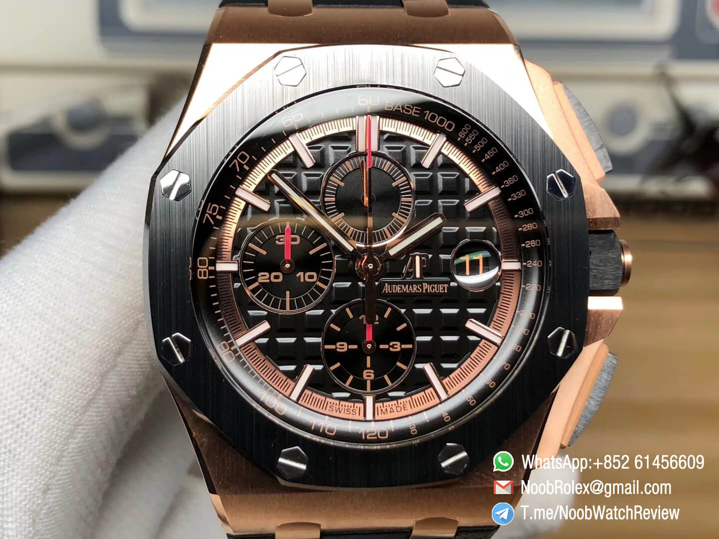 AP Royal Oak Offshore 26401RO 44mm 2017 Black Ceramic Bezel Rose Gold Case on Black Rubber Strap A3126 JF V2 02