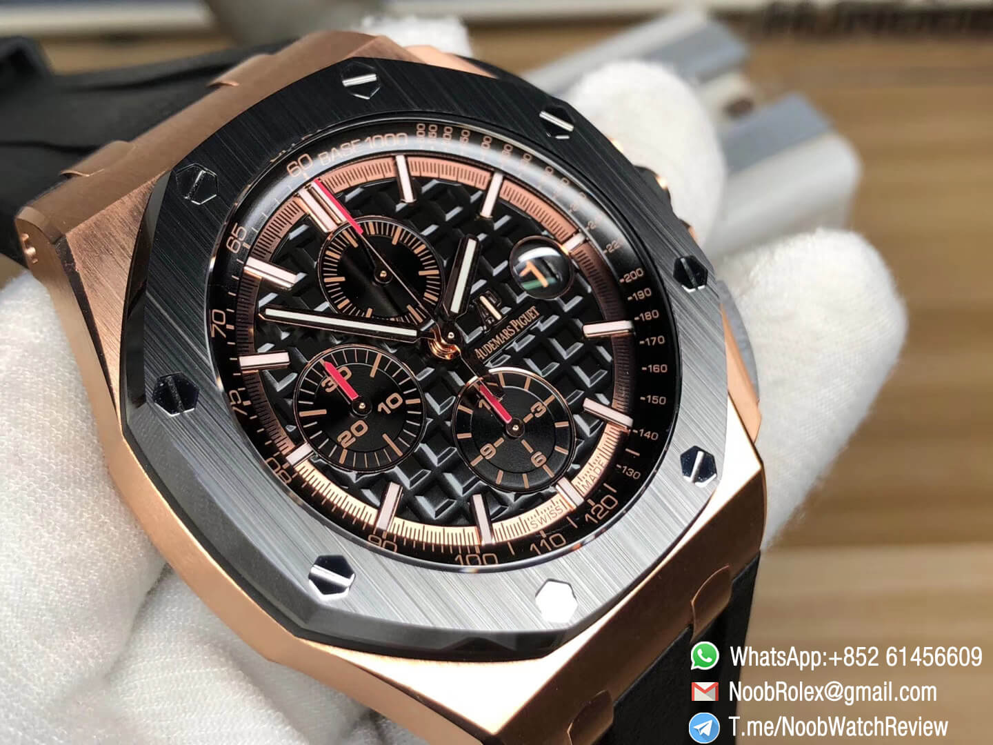 AP Royal Oak Offshore 26401RO 44mm 2017 Black Ceramic Bezel Rose Gold Case on Black Rubber Strap A3126 JF V2 03