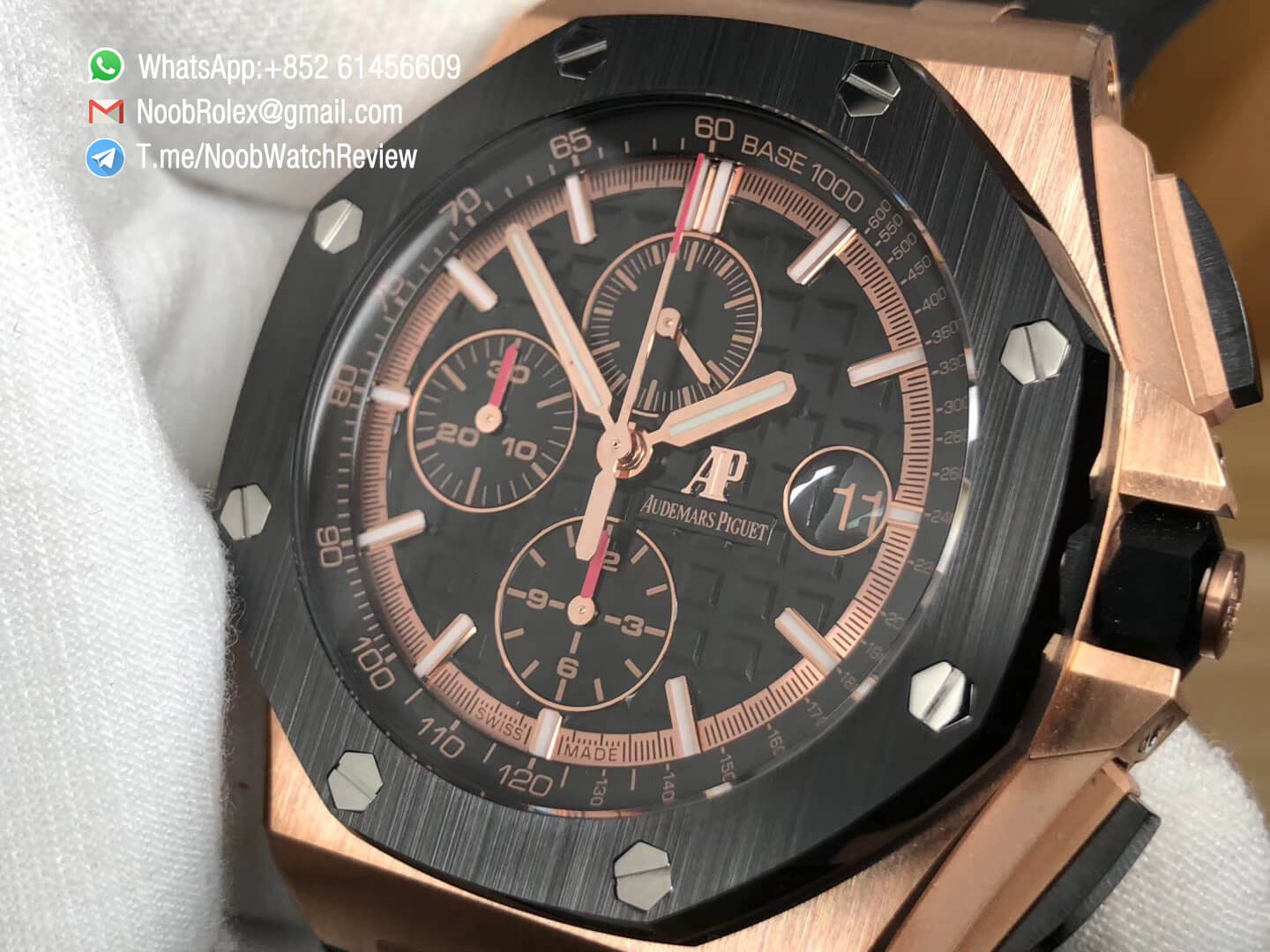 AP Royal Oak Offshore 26401RO 44mm 2017 Black Ceramic Bezel Rose Gold Case on Black Rubber Strap A3126 JF V2 05