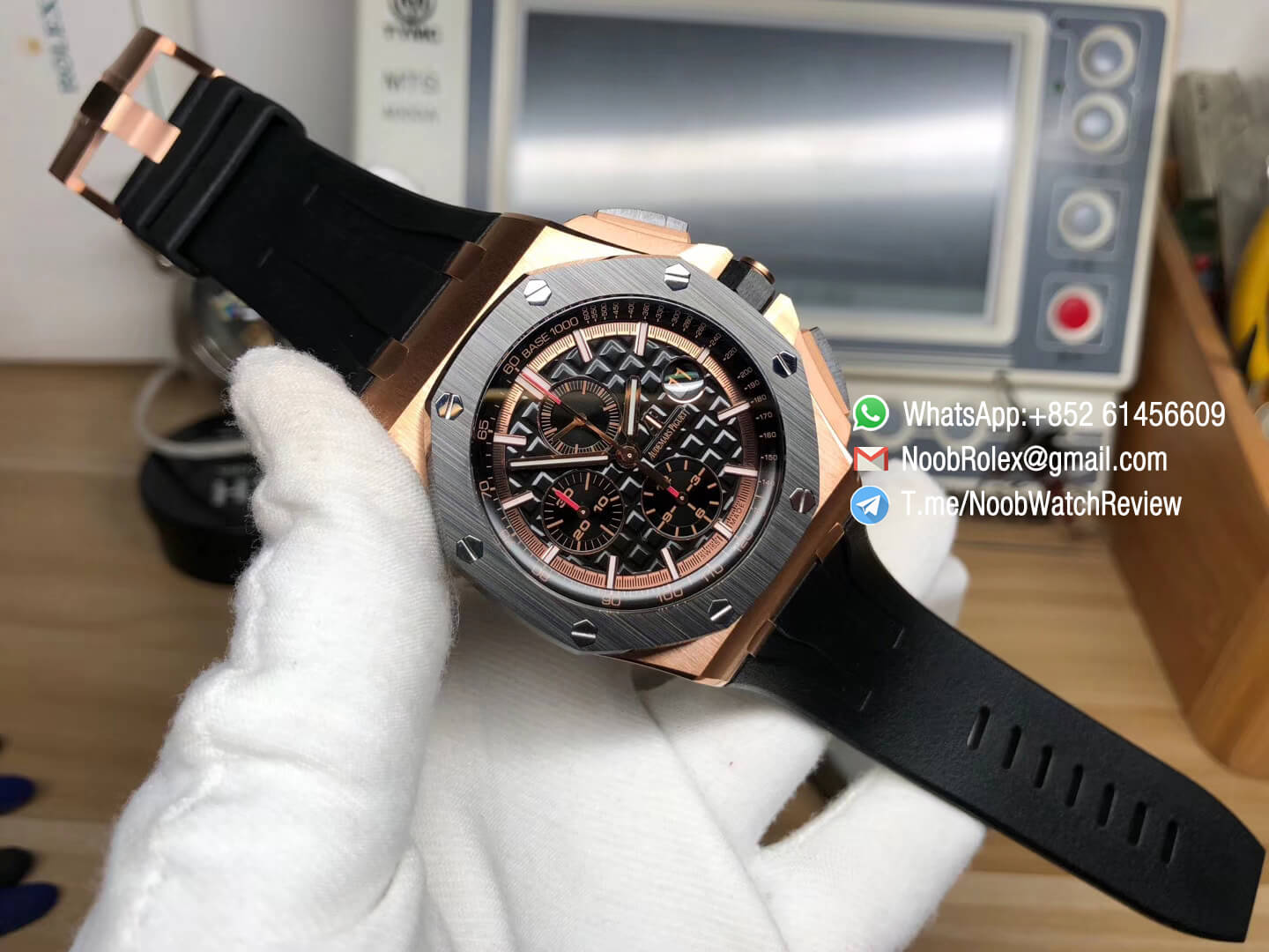 AP Royal Oak Offshore 26401RO 44mm 2017 Black Ceramic Bezel Rose Gold Case on Black Rubber Strap A3126 JF V2 09