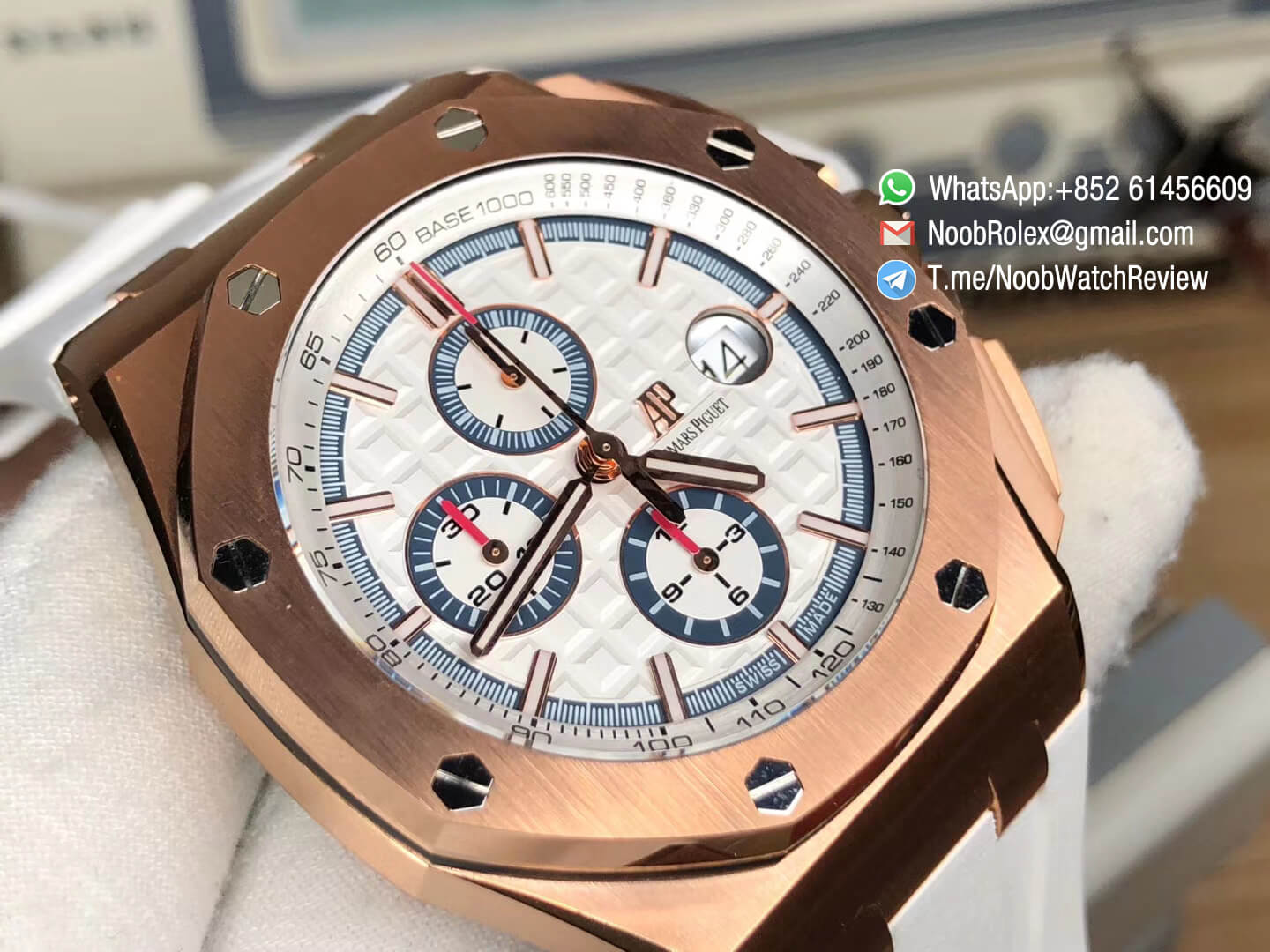 AP Royal Oak Offshore 26408OR 44mm Summer Edition 2017 Rose Gold Case on White Rubber Strap A3126 JF V2 03