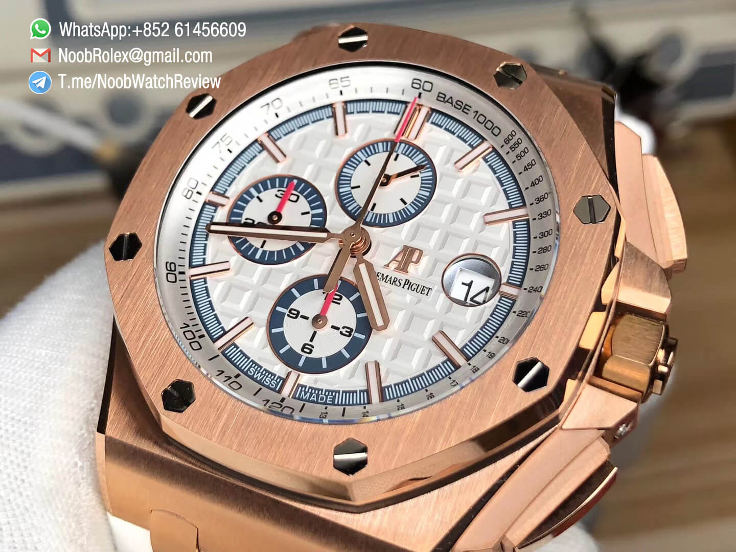 AP Royal Oak Offshore 26408OR 44mm Summer Edition 2017 Rose Gold Case on White Rubber Strap A3126 JF V2 05