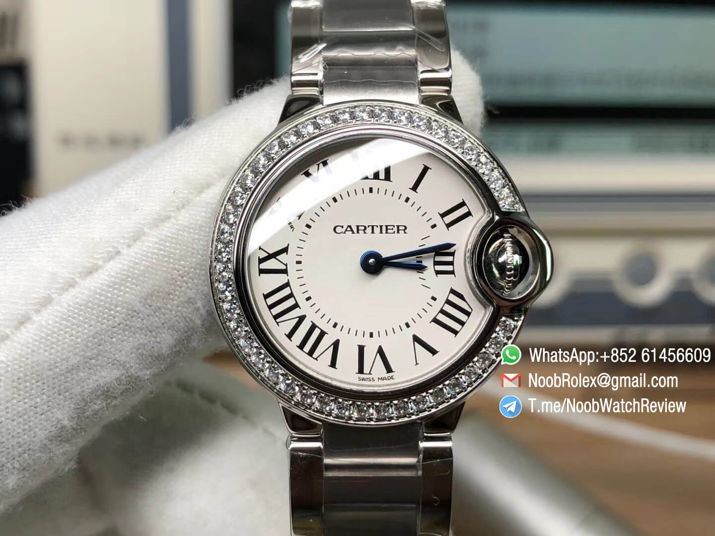 Ballon Bleu 28mm WE9003Z3 for Lady Stainles Steel Case Bracelet White Dial Diamonds Bezel Swis Ronda Quartz V6F 02