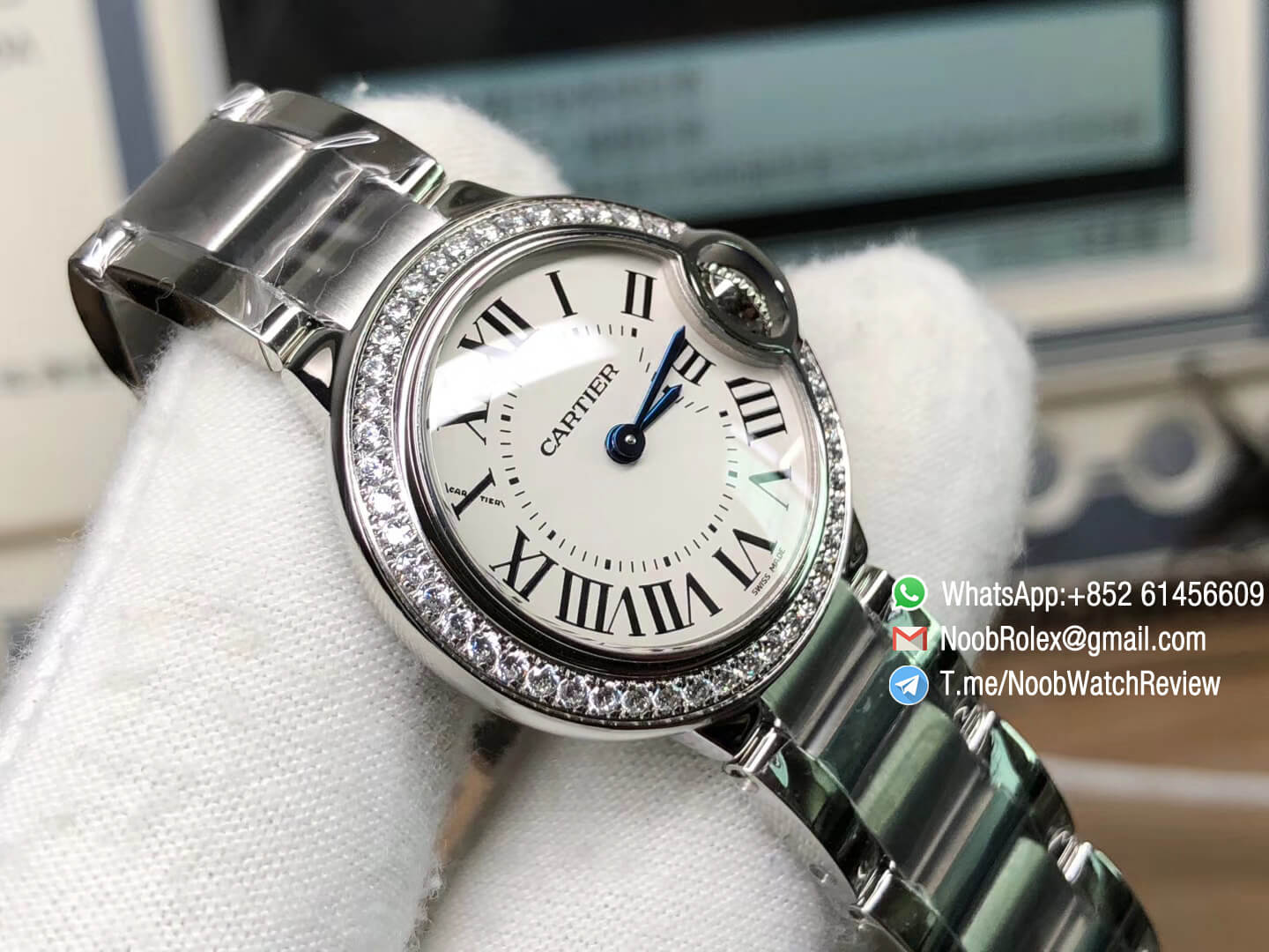 Ballon Bleu 28mm WE9003Z3 for Lady Stainles Steel Case Bracelet White Dial Diamonds Bezel Swis Ronda Quartz V6F 03