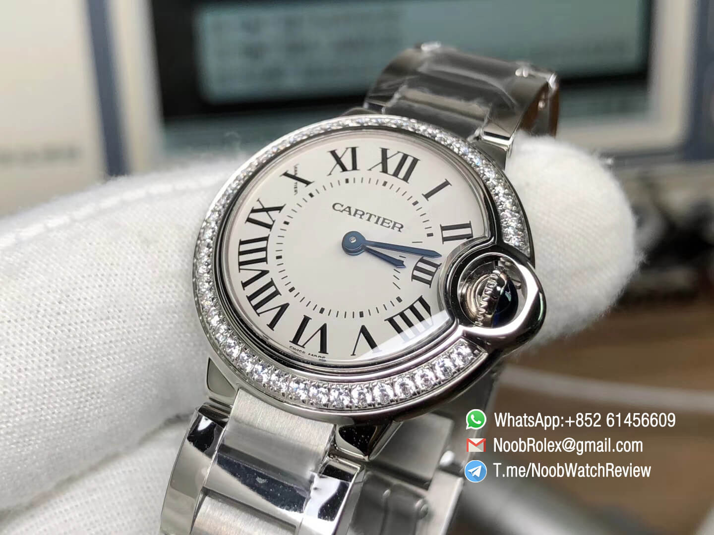 Ballon Bleu 28mm WE9003Z3 for Lady Stainles Steel Case Bracelet White Dial Diamonds Bezel Swis Ronda Quartz V6F 05