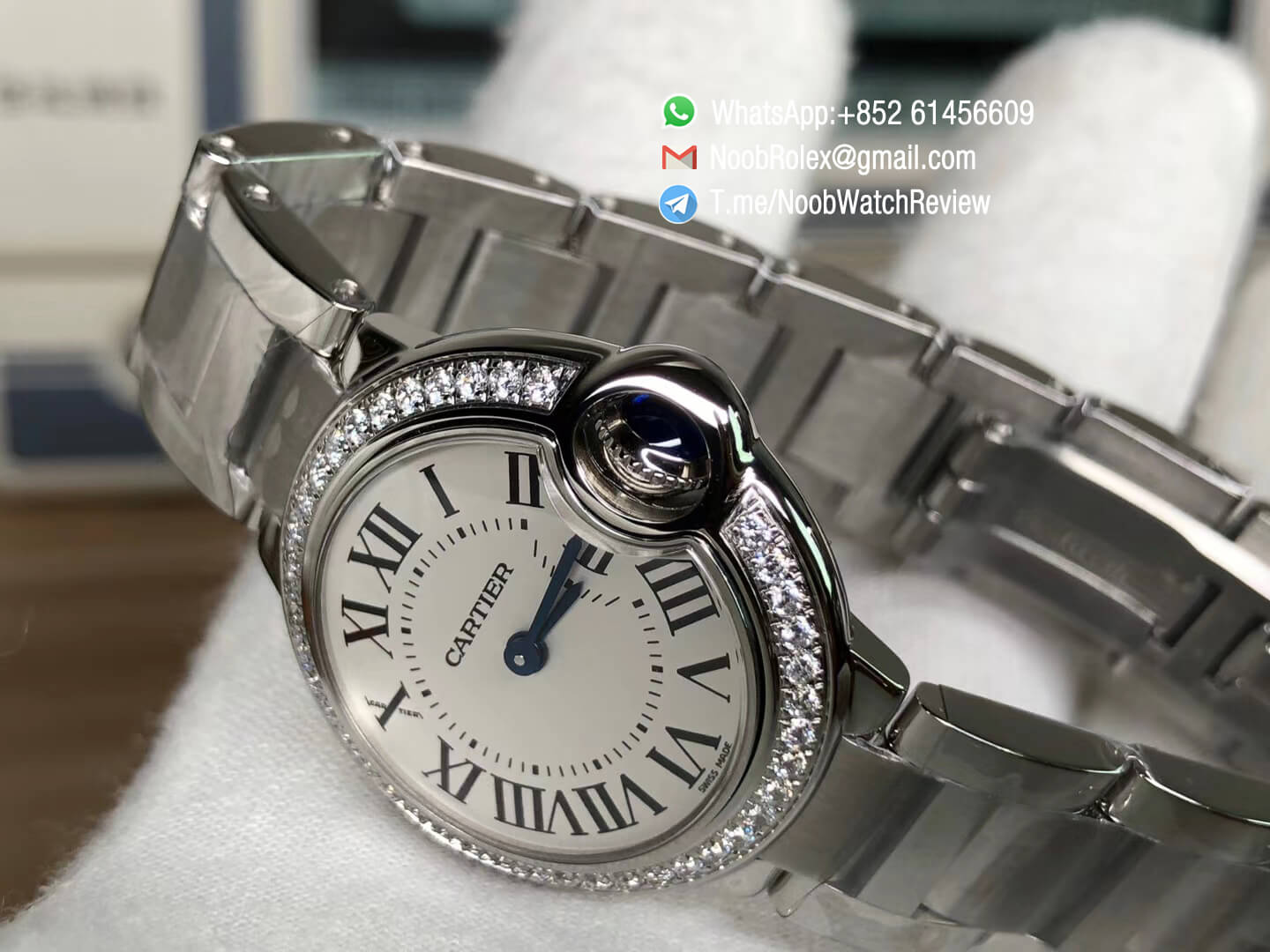 Ballon Bleu 28mm WE9003Z3 for Lady Stainles Steel Case Bracelet White Dial Diamonds Bezel Swis Ronda Quartz V6F 07