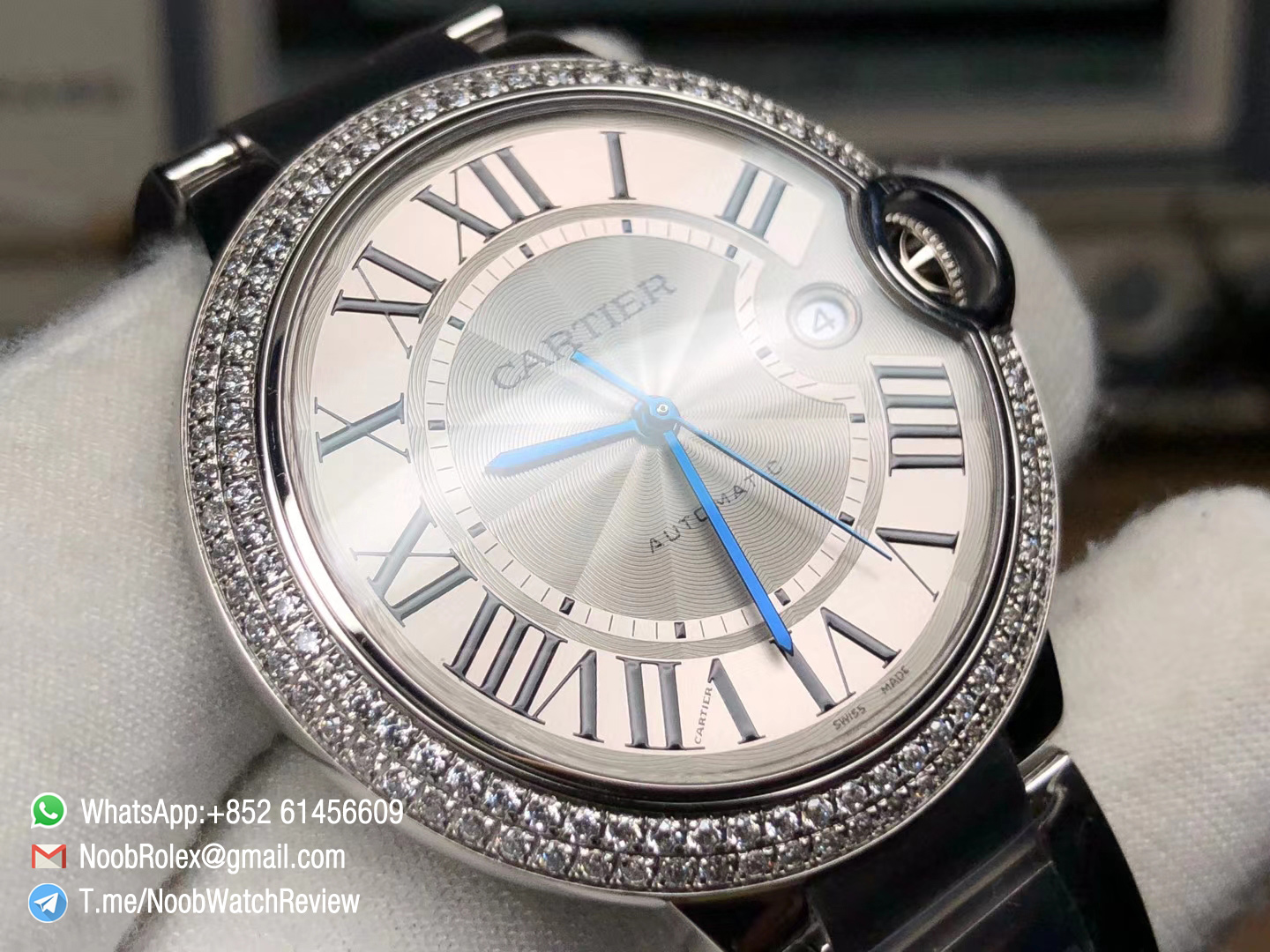 Ballon Bleu 42mm W69012Z4 Automatic Stainles Steel Case Bracelet Silver Textured Dial Diamonds Bezel A2824 V6F 03