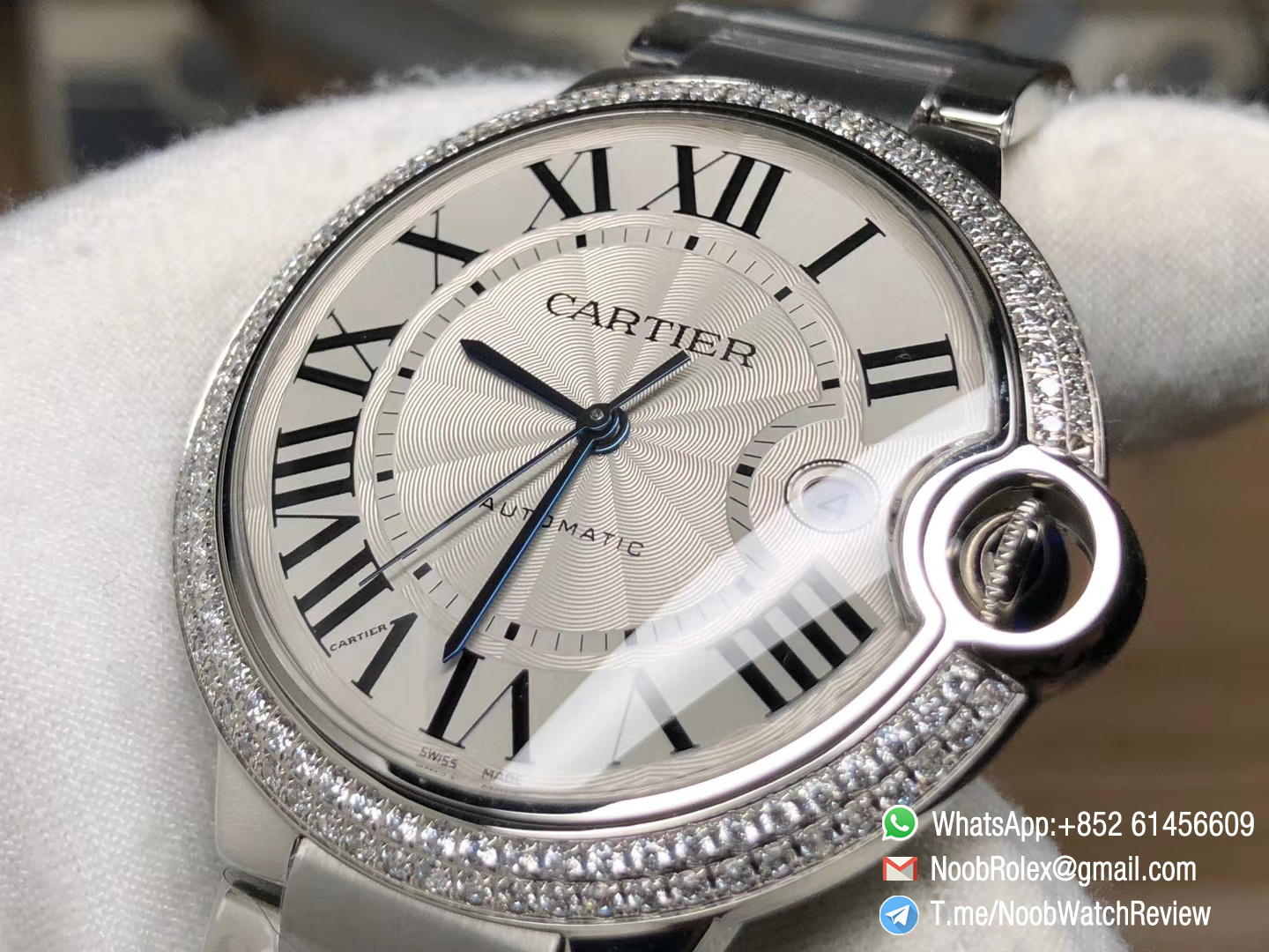 Ballon Bleu 42mm W69012Z4 Automatic Stainles Steel Case Bracelet Silver Textured Dial Diamonds Bezel A2824 V6F 05