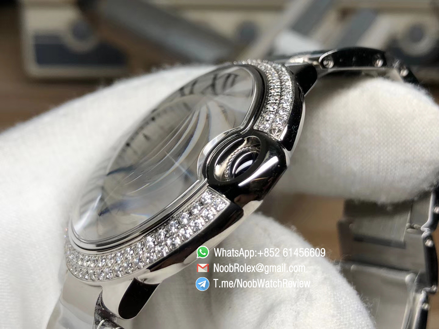 Ballon Bleu 42mm W69012Z4 Automatic Stainles Steel Case Bracelet Silver Textured Dial Diamonds Bezel A2824 V6F 06