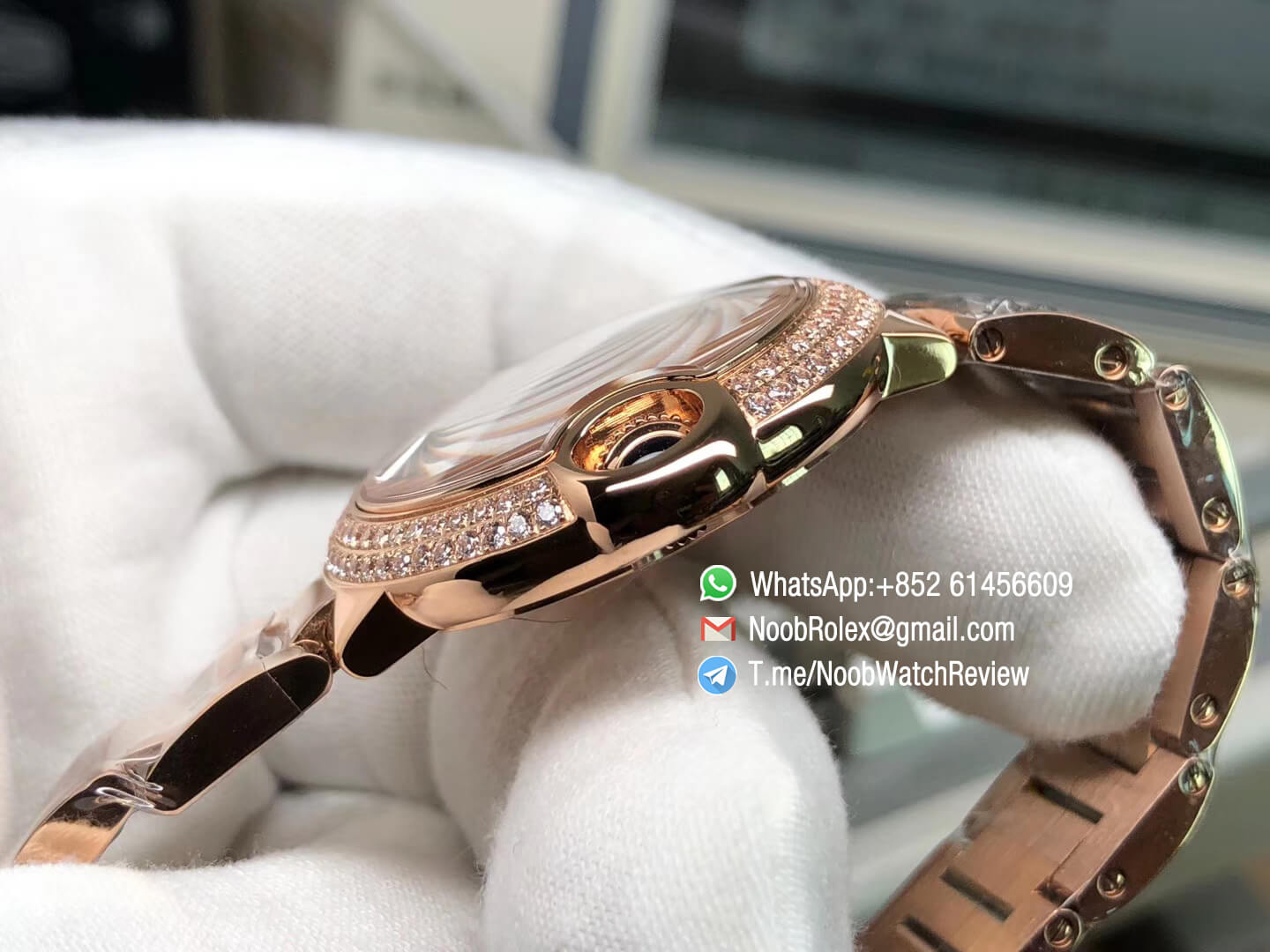 Ballon Bleu W6920071 33MM Lady Watch Automatic Rose Gold Case Bracelet Silver Textured Dial Diamonds Bezel NH05 V6F 06