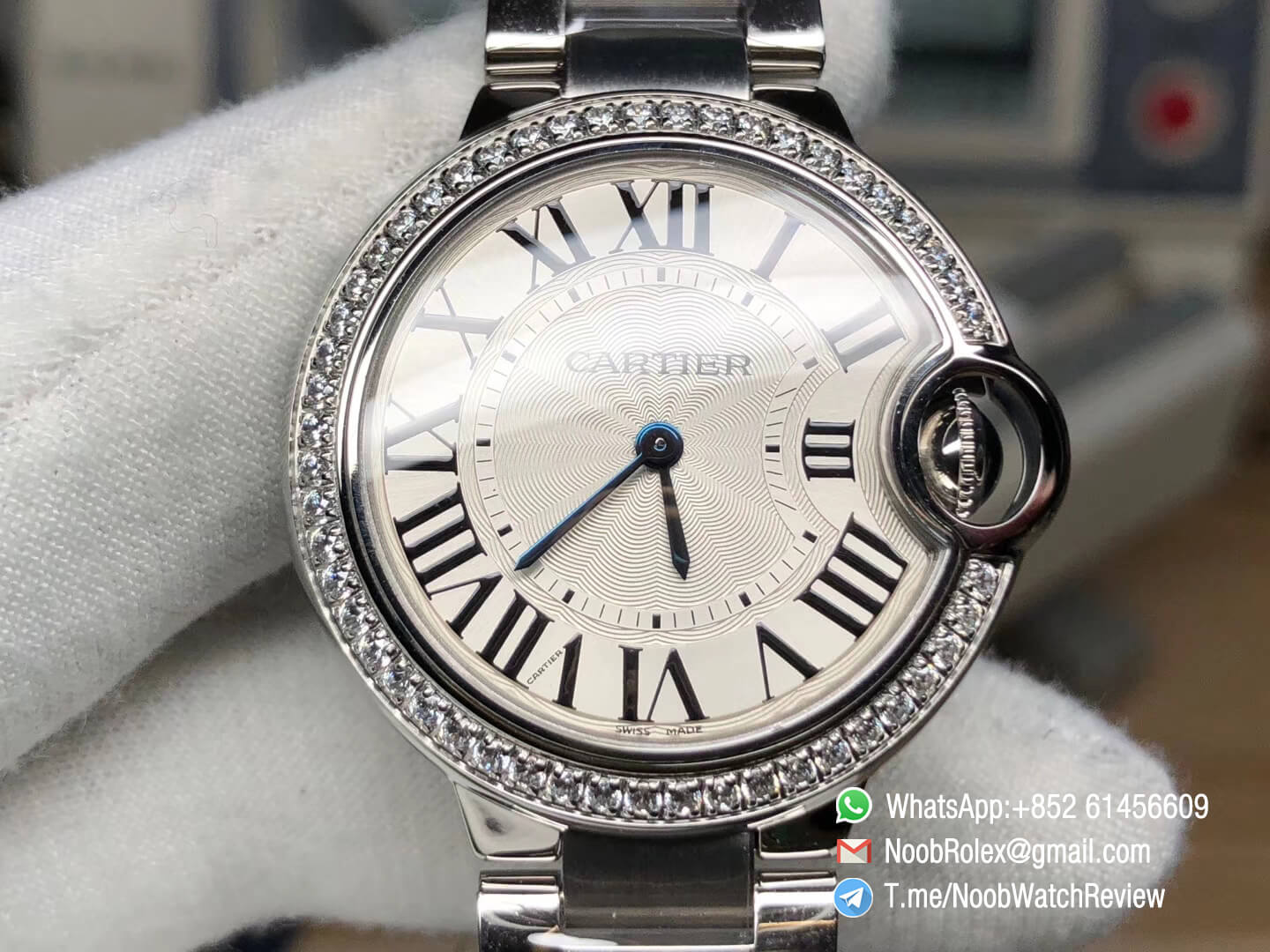 Balon Bleu W6920084 Lady Watch 33mm Silver Textured Dial Plated Diamonds Bezel Steel Case Bracelet Swiss Ronda Quartz V6F 02