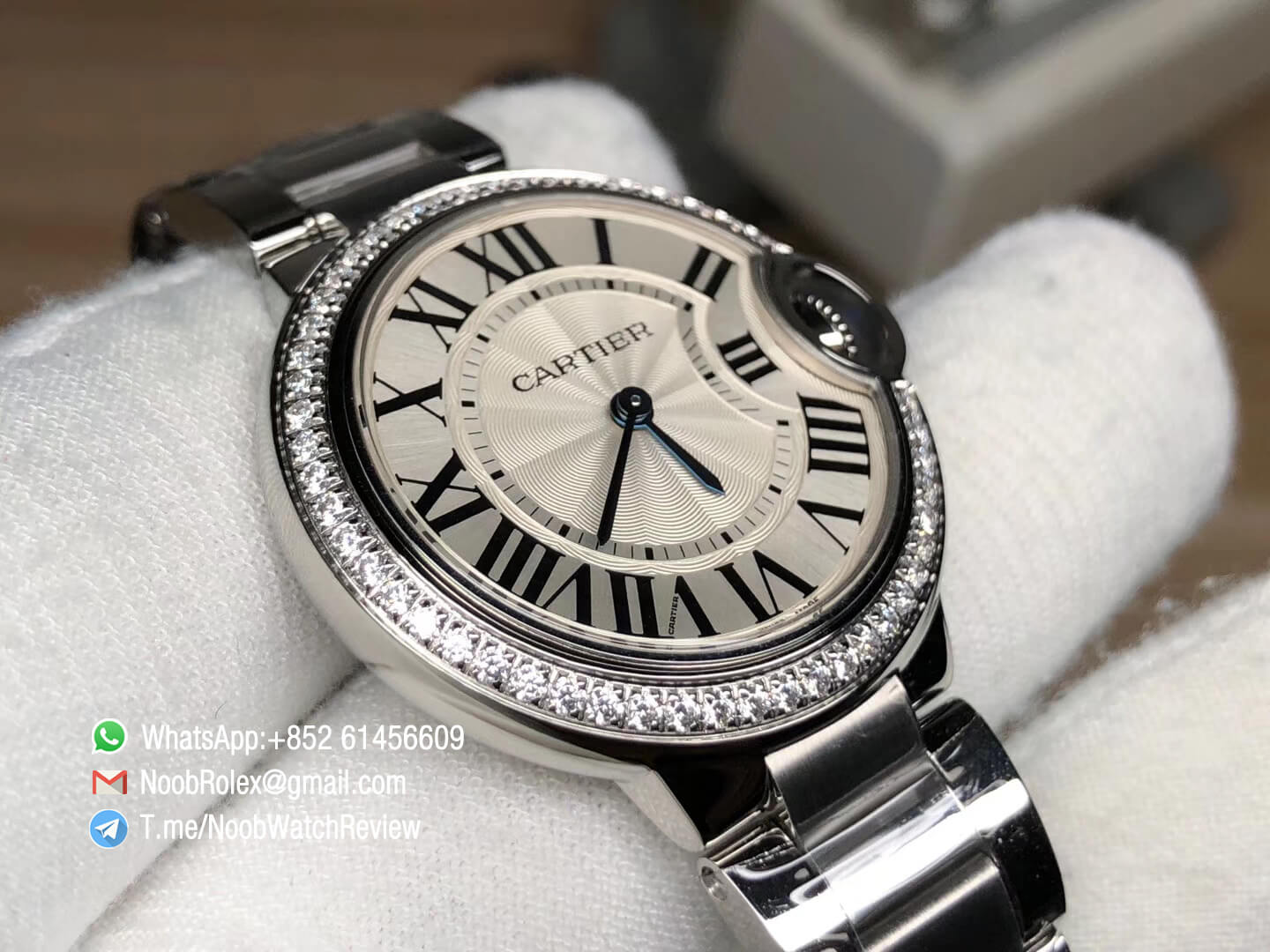 Balon Bleu W6920084 Lady Watch 33mm Silver Textured Dial Plated Diamonds Bezel Steel Case Bracelet Swiss Ronda Quartz V6F 03