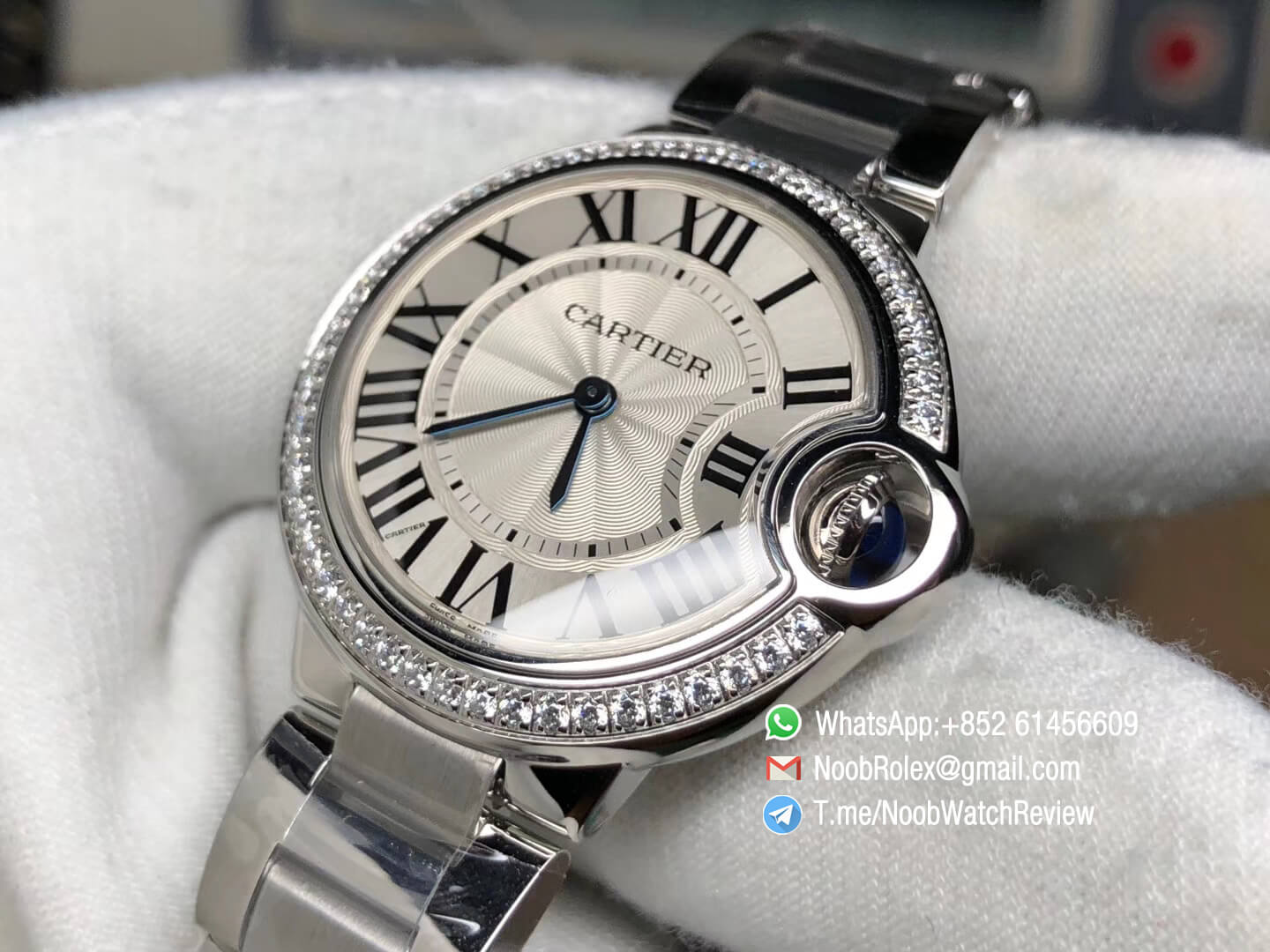 Balon Bleu W6920084 Lady Watch 33mm Silver Textured Dial Plated Diamonds Bezel Steel Case Bracelet Swiss Ronda Quartz V6F 05