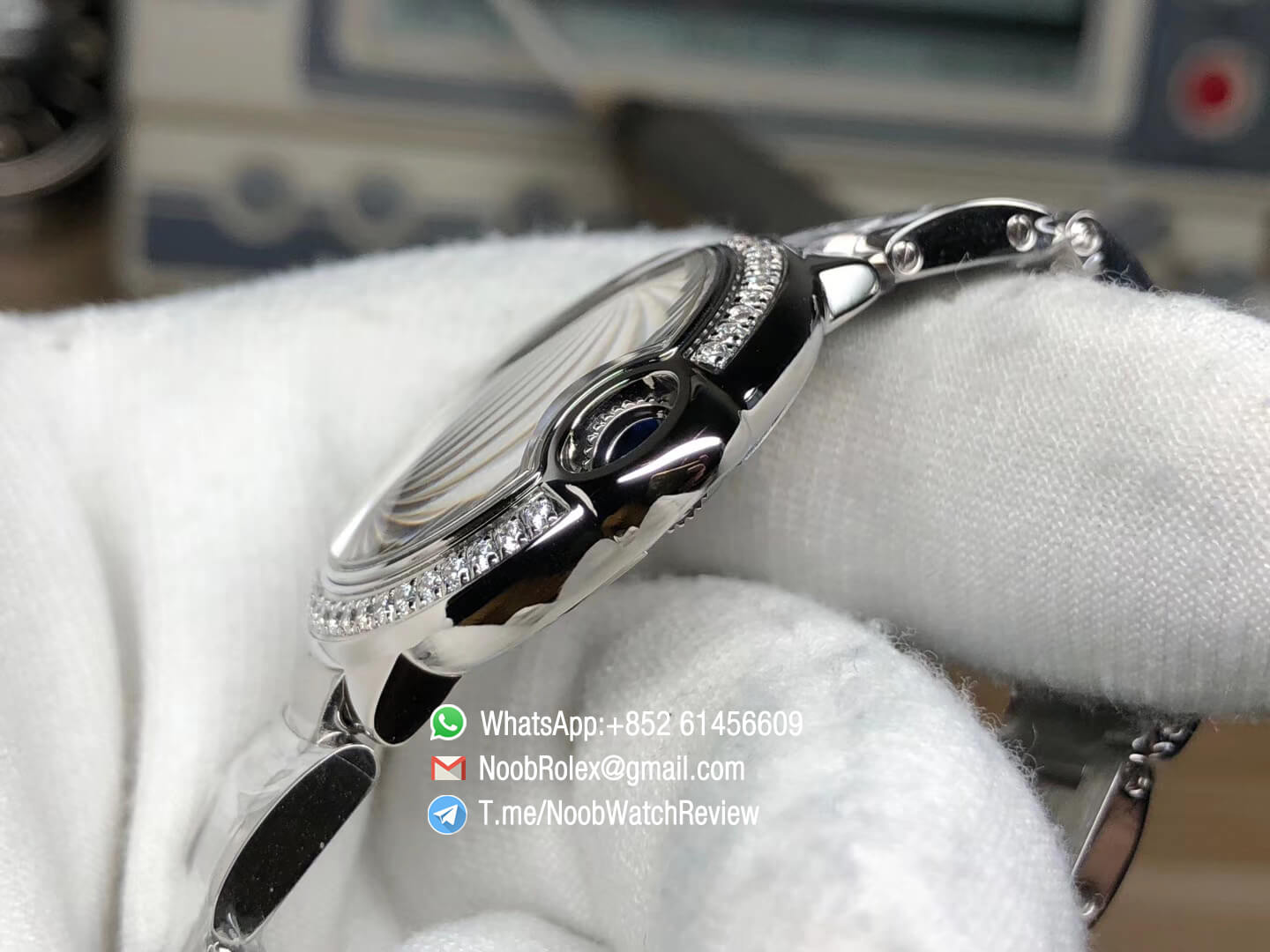 Balon Bleu W6920084 Lady Watch 33mm Silver Textured Dial Plated Diamonds Bezel Steel Case Bracelet Swiss Ronda Quartz V6F 06