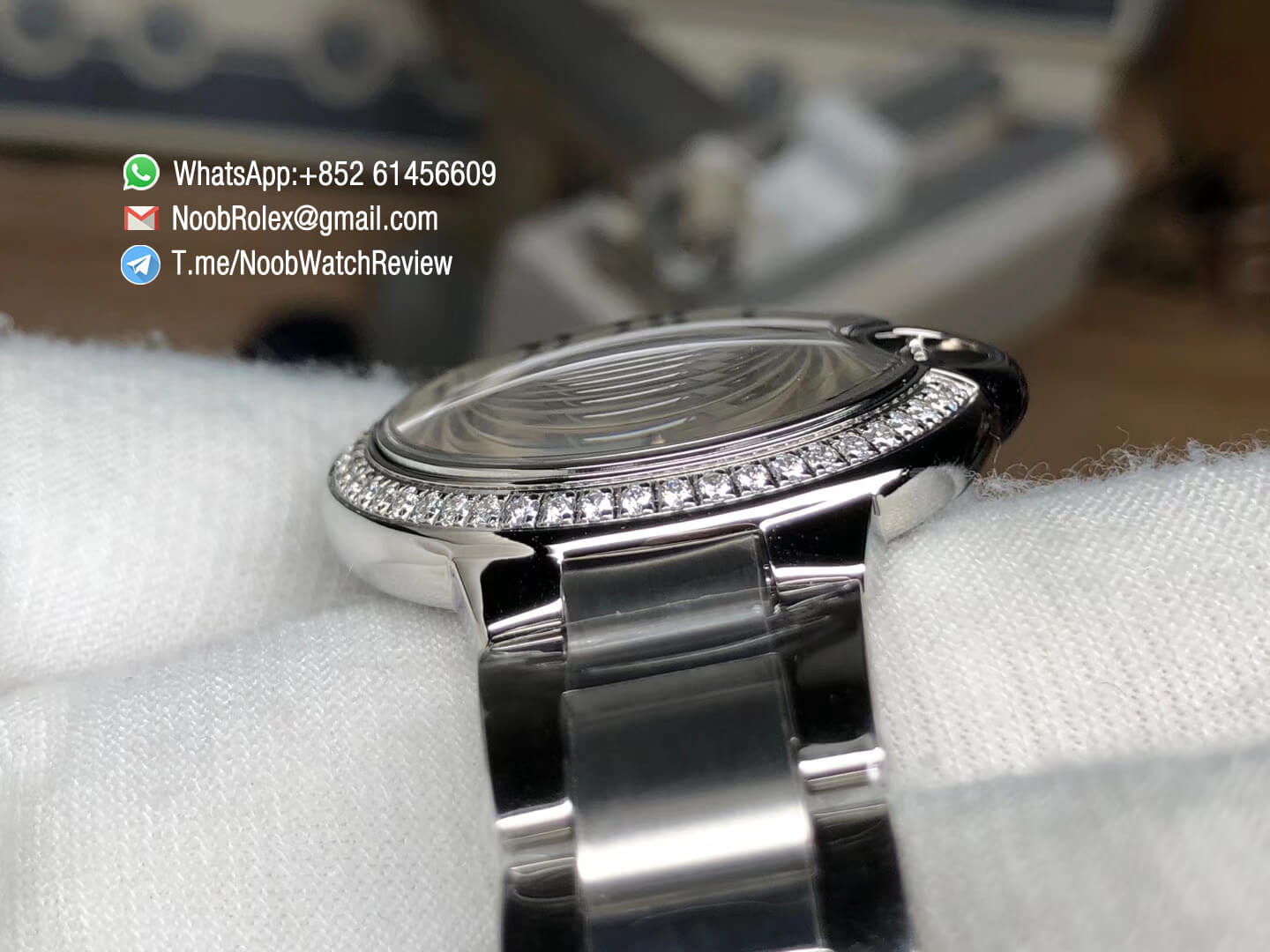 Balon Bleu W6920084 Lady Watch 33mm Silver Textured Dial Plated Diamonds Bezel Steel Case Bracelet Swiss Ronda Quartz V6F 07