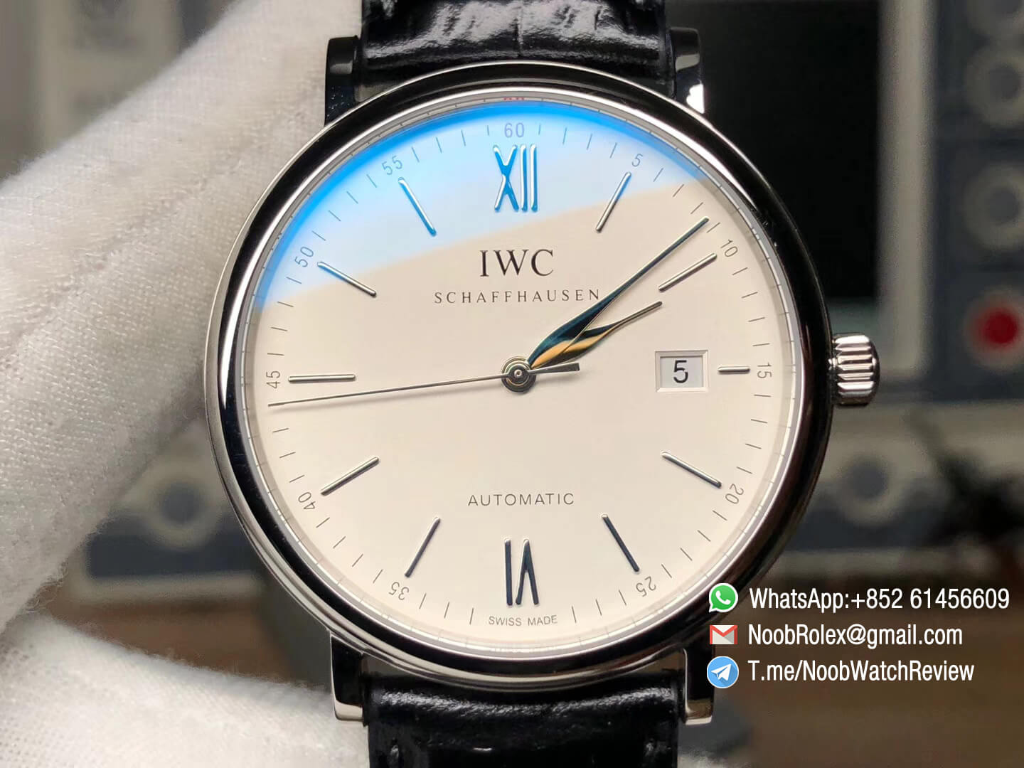 Best Rep IWC Portofino IW356502 Automatic Stainless Steel Case White Dial on Black Leather Strap A2892 MKS 02