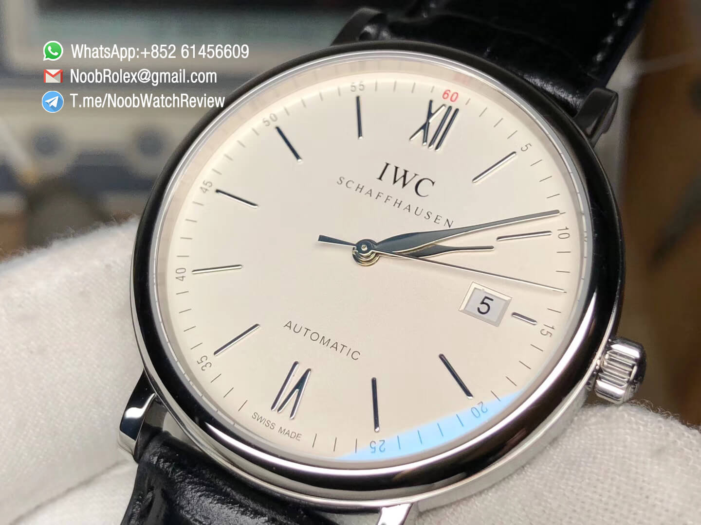 Best Rep IWC Portofino IW356502 Automatic Stainless Steel Case White Dial on Black Leather Strap A2892 MKS 04