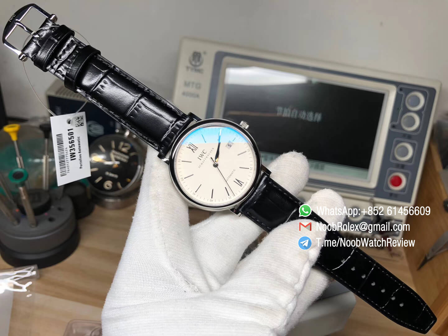 Best Rep IWC Portofino IW356502 Automatic Stainless Steel Case White Dial on Black Leather Strap A2892 MKS 09