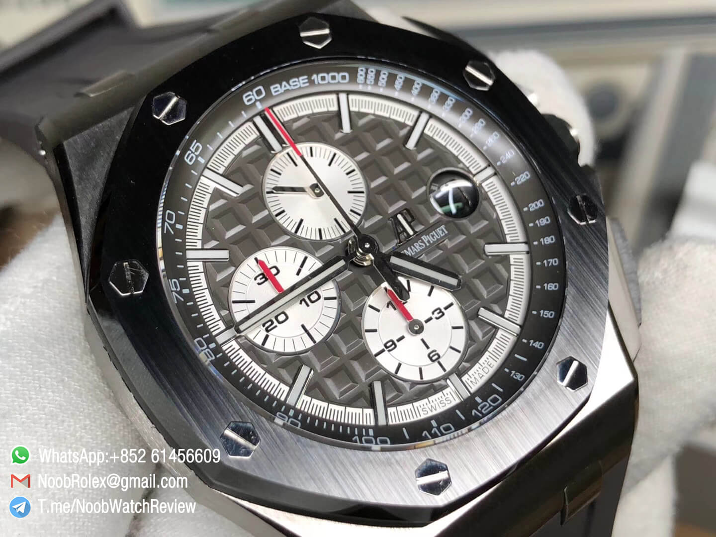JF Sup Clone Royal Oak Offshore 44mm 26400IO 2017 Ceramic Bezel Titanium Case Black Dial On Grey Rubber Strap A3126 03