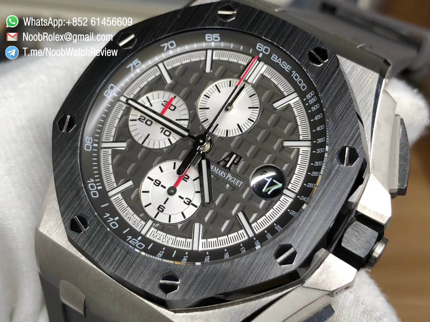 JF Sup Clone Royal Oak Offshore 44mm 26400IO 2017 Ceramic Bezel Titanium Case Black Dial On Grey Rubber Strap A3126 04