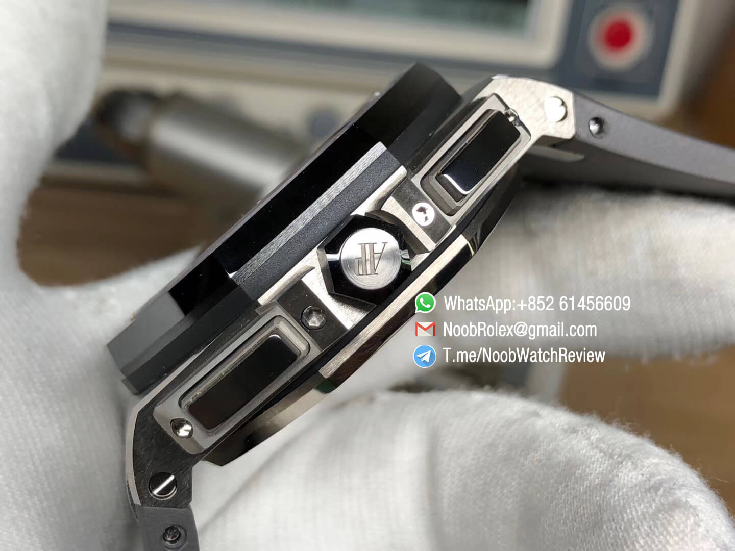 JF Sup Clone Royal Oak Offshore 44mm 26400IO 2017 Ceramic Bezel Titanium Case Black Dial On Grey Rubber Strap A3126 05