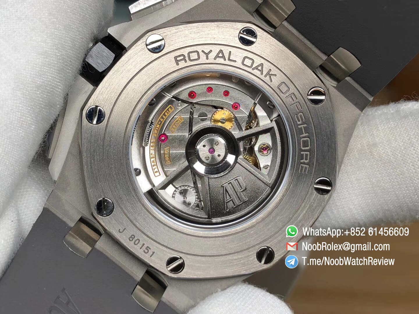 JF Sup Clone Royal Oak Offshore 44mm 26400IO 2017 Ceramic Bezel Titanium Case Black Dial On Grey Rubber Strap A3126 07