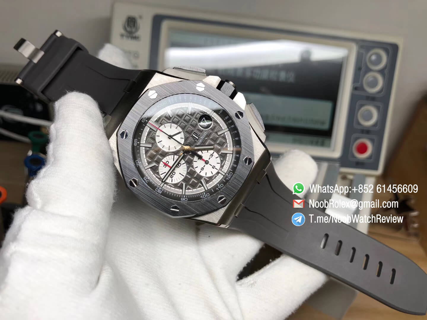 JF Sup Clone Royal Oak Offshore 44mm 26400IO 2017 Ceramic Bezel Titanium Case Black Dial On Grey Rubber Strap A3126 09