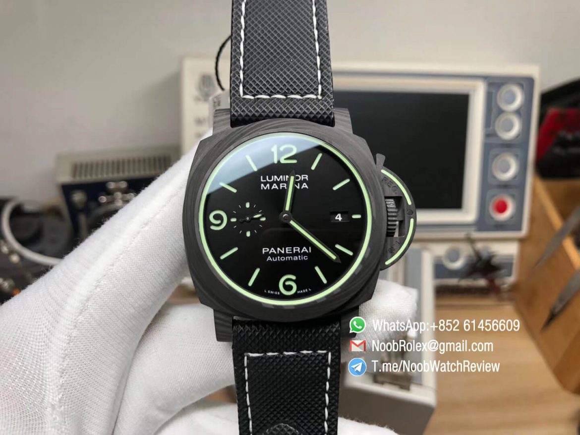 Panerai PAM01118 Luminor Marina Luminous Trilogy Black Carbotech Case Superlumed Dial on Black Sportech Strap P9010 Clone VSF Top Clone 01