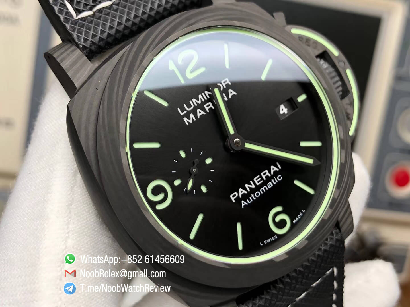 Panerai PAM01118 Luminor Marina Luminous Trilogy Black Carbotech Case Superlumed Dial on Black Sportech Strap P9010 Clone VSF Top Clone 03