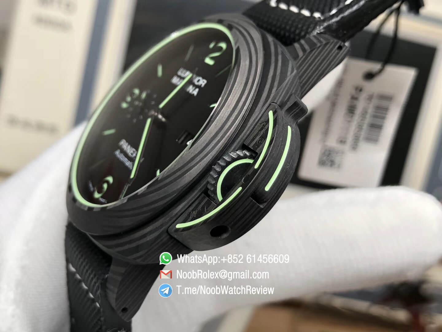 Panerai PAM01118 Luminor Marina Luminous Trilogy Black Carbotech Case Superlumed Dial on Black Sportech Strap P9010 Clone VSF Top Clone 06