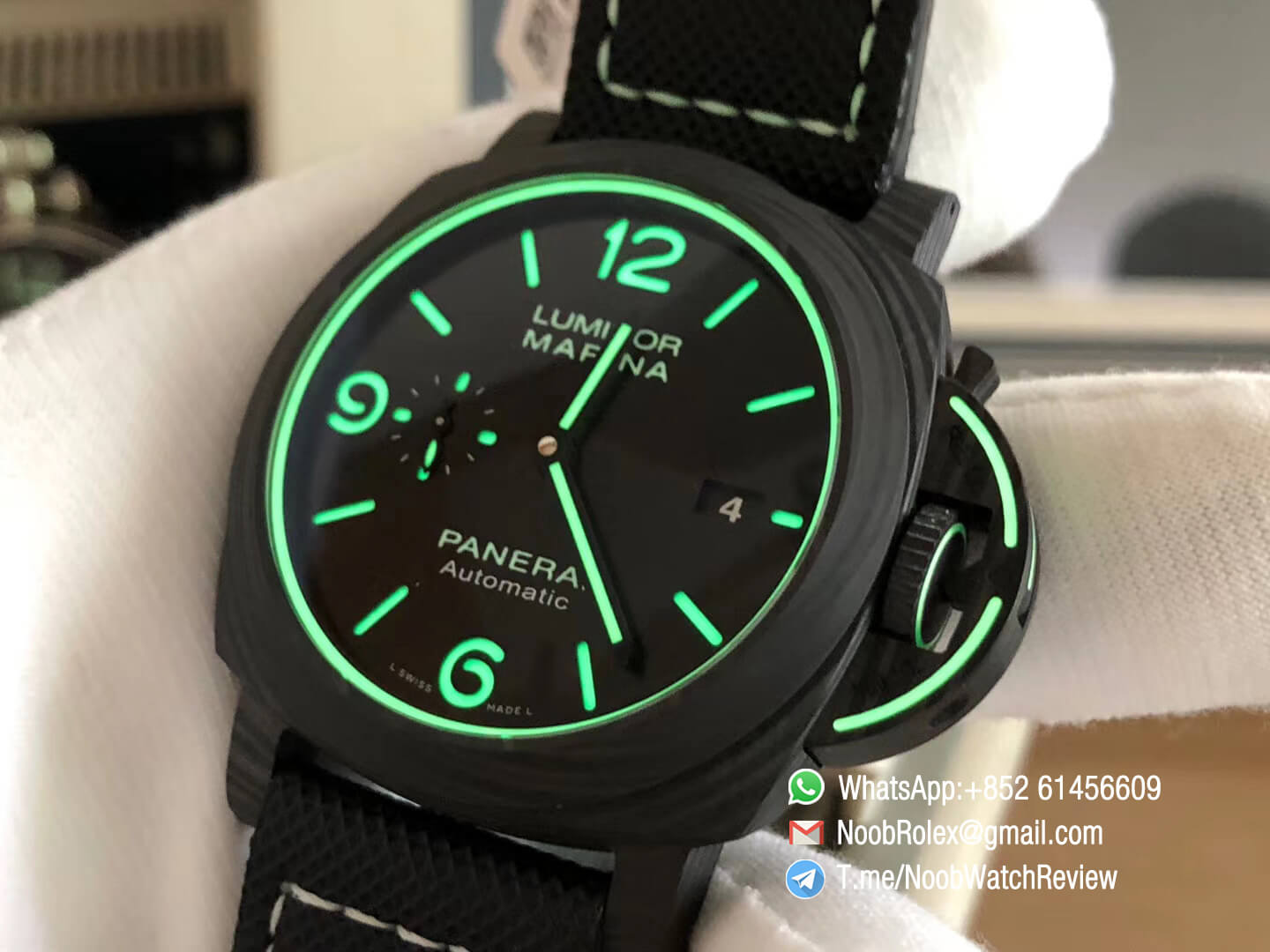 Panerai PAM01118 Luminor Marina Luminous Trilogy Black Carbotech Case Superlumed Dial on Black Sportech Strap P9010 Clone VSF Top Clone 08
