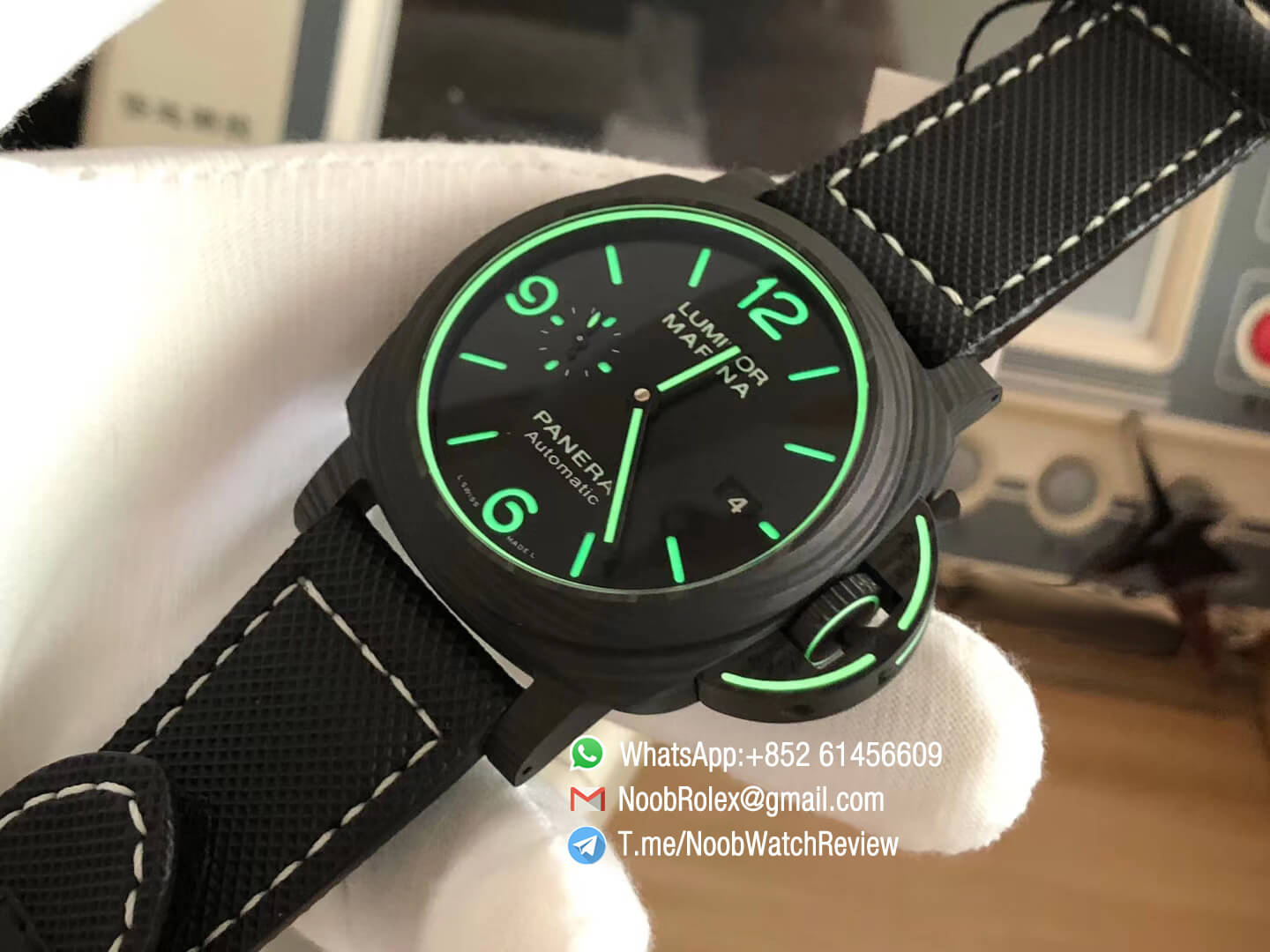 Panerai PAM01118 Luminor Marina Luminous Trilogy Black Carbotech Case Superlumed Dial on Black Sportech Strap P9010 Clone VSF Top Clone 10