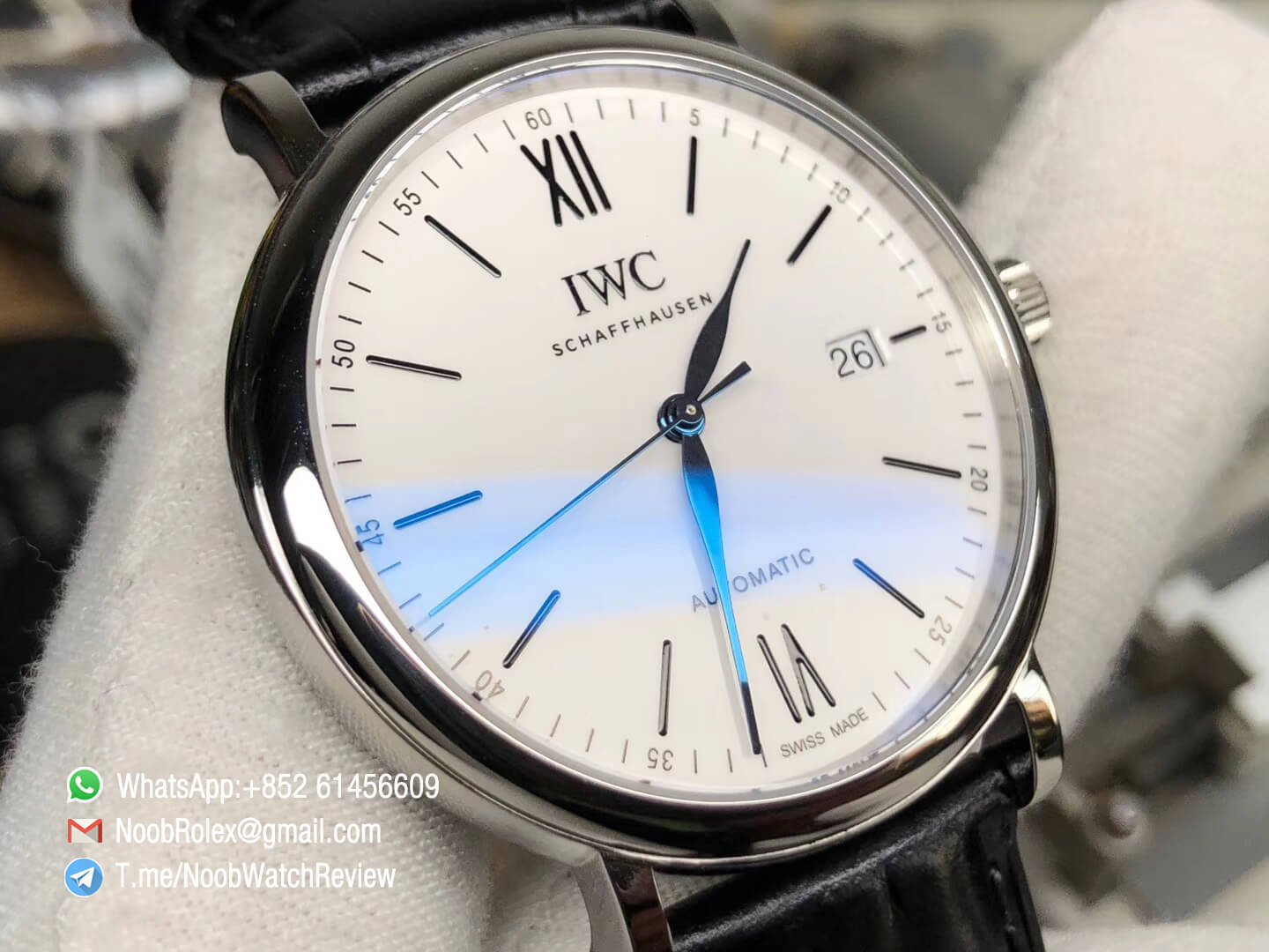 Portofino 150 Years IW356519 White Dial Steel Case on Black Croco Strap Swiss ETA2892 V7F 03