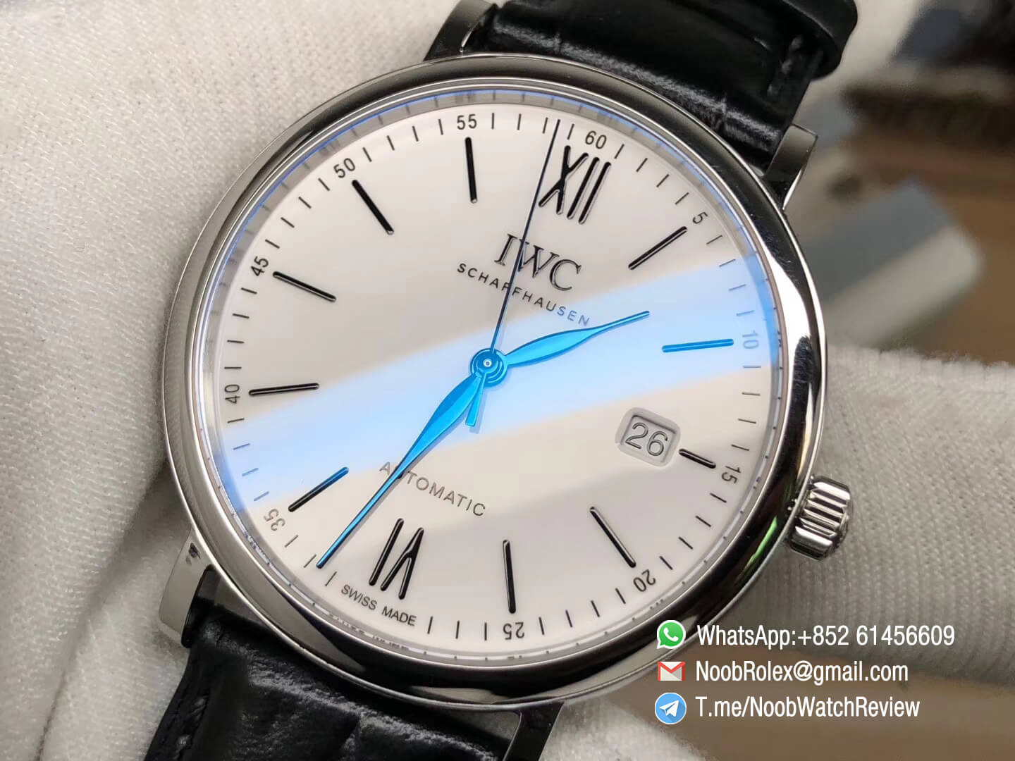 Portofino 150 Years IW356519 White Dial Steel Case on Black Croco Strap Swiss ETA2892 V7F 05