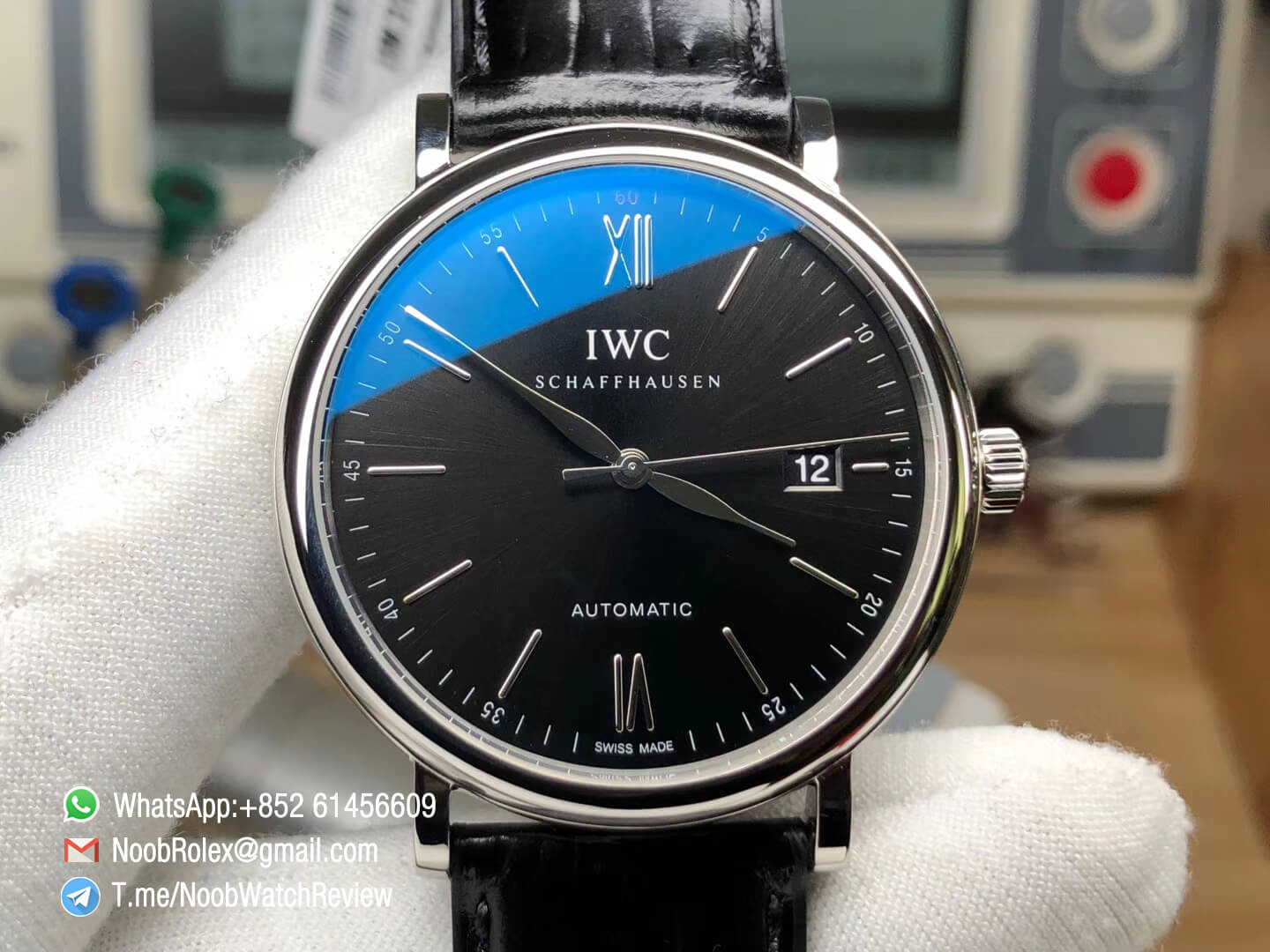 Portofino IW356501 Automatic Stainless Steel Case Black Dial on Black Leather Strap A2892 MKS Sup Clone 02