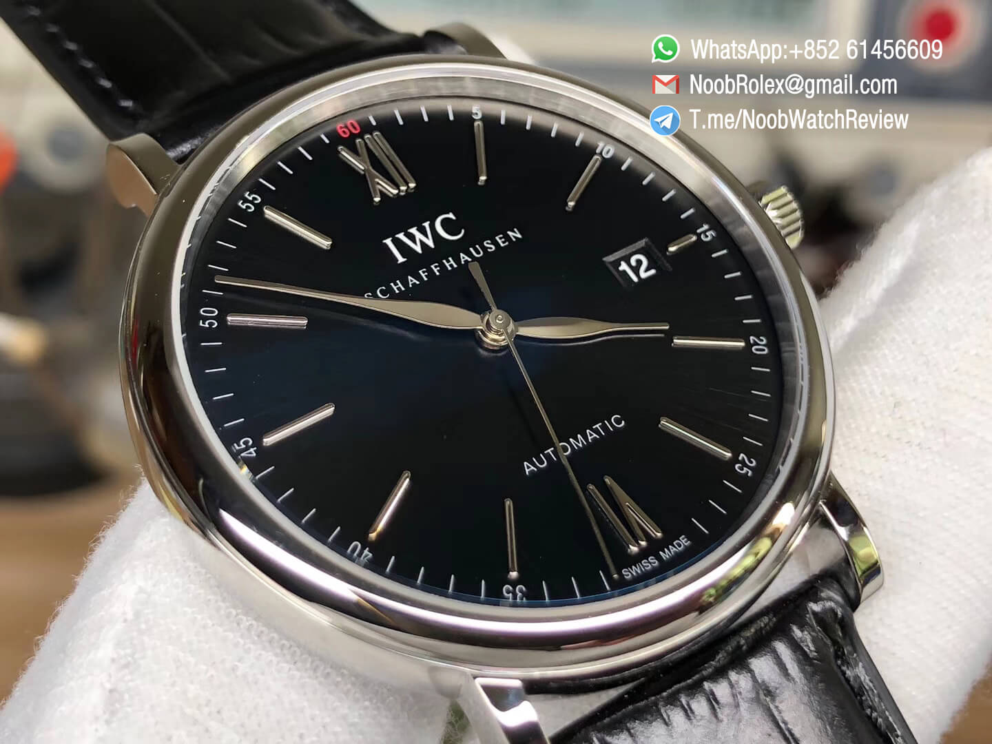 Portofino IW356501 Automatic Stainless Steel Case Black Dial on Black Leather Strap A2892 MKS Sup Clone 03