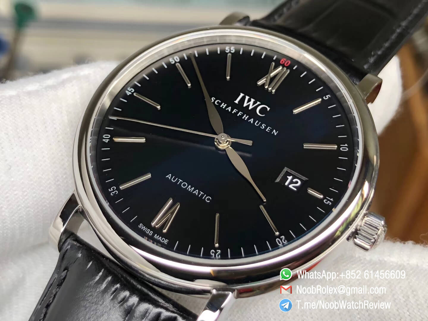 Portofino IW356501 Automatic Stainless Steel Case Black Dial on Black Leather Strap A2892 MKS Sup Clone 04