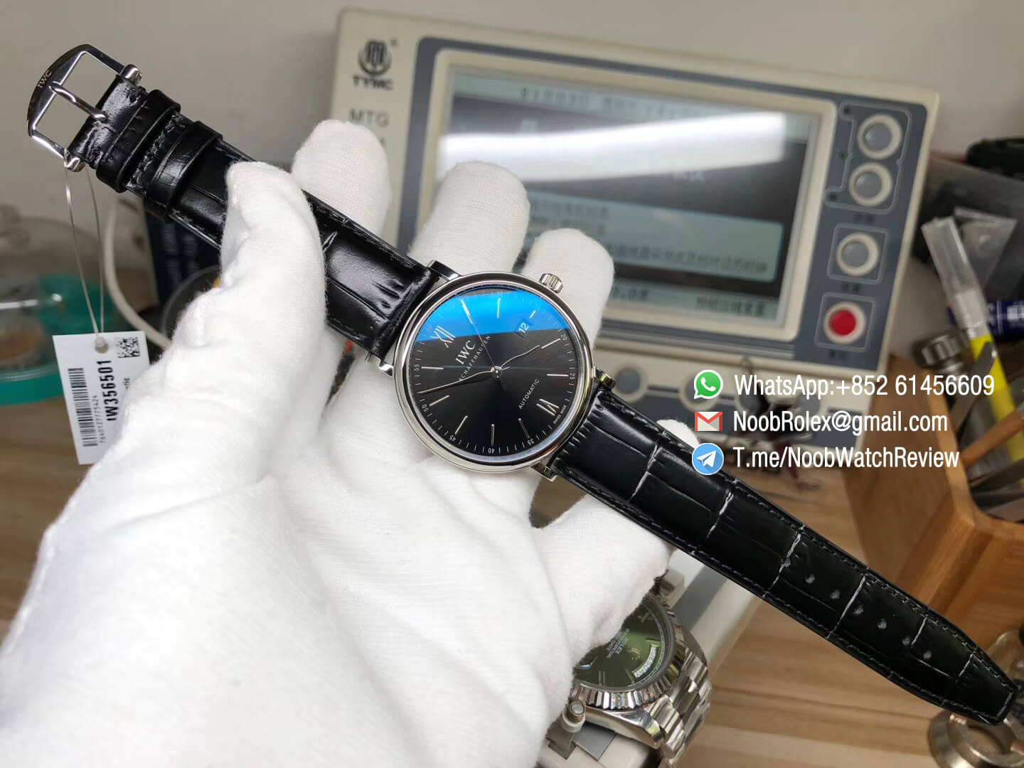 Portofino IW356501 Automatic Stainless Steel Case Black Dial on Black Leather Strap A2892 MKS Sup Clone 09