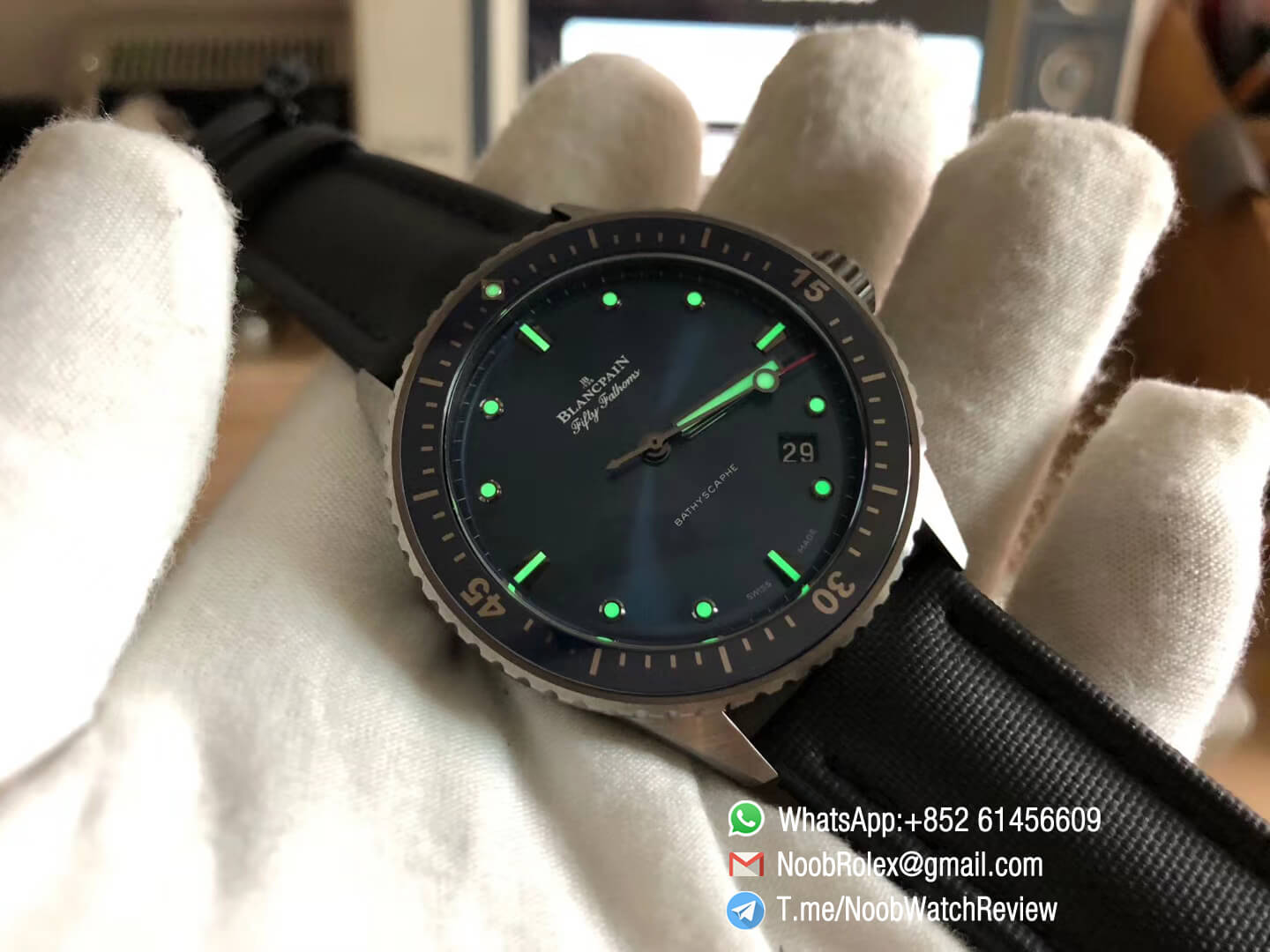 Quality Rep Fifty Fathoms Bathyscaphe Ceramic Case Blue Dial on Blue Sail Canvas Strap A1315 GF Best Edition 09