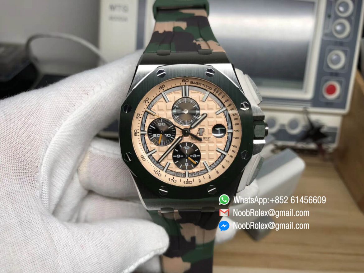 Royal Oak Offshore 2018 SIHH Combat 26400SO 44mm Green Ceramic Bezel on Camo Rubber Strap A3126 JF 2018 Top Rep Watch 01