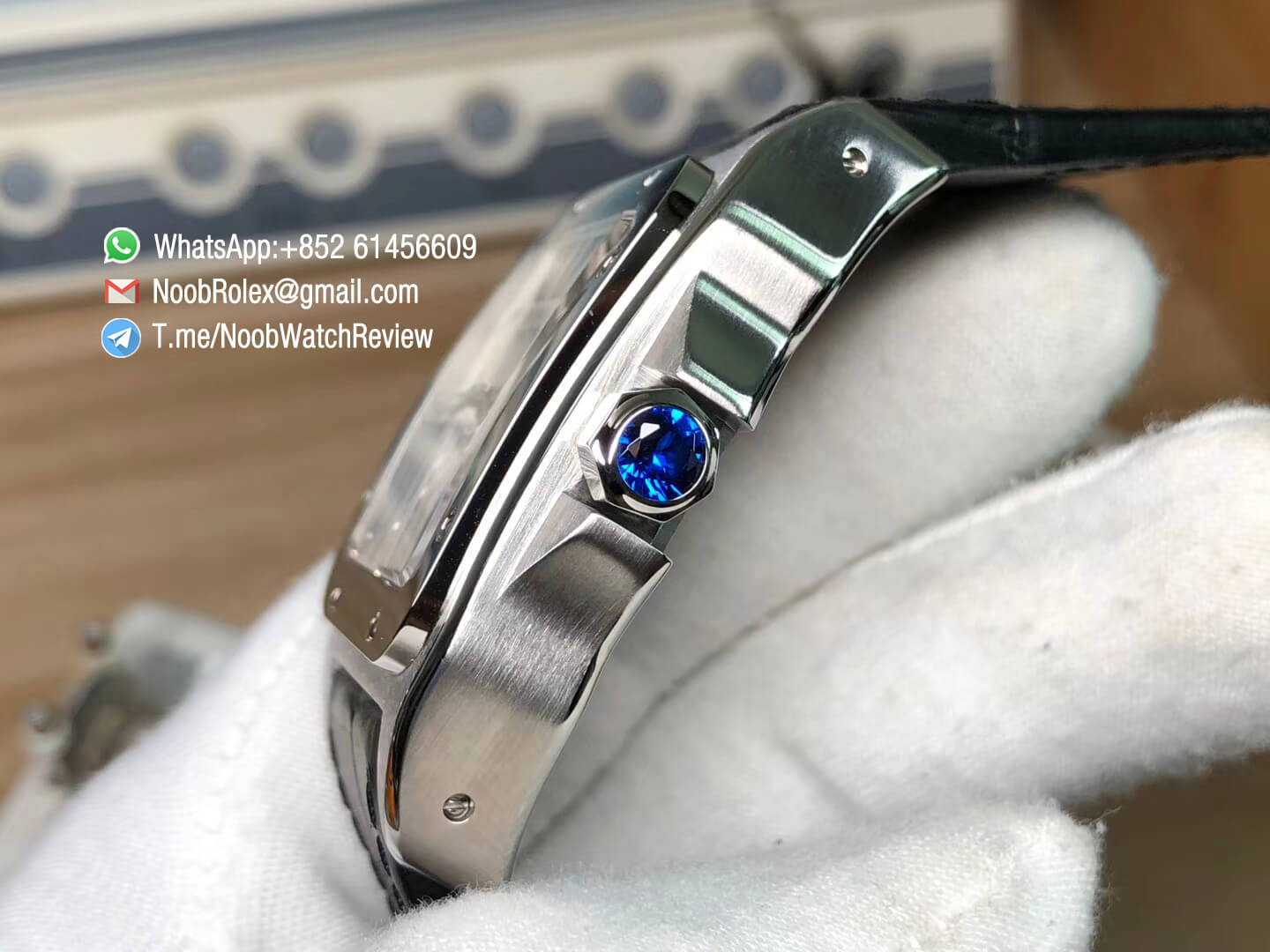 Santos 100 38mm Stainless Steel Case White Dial on Black Leather Strap A2824 V6F 06