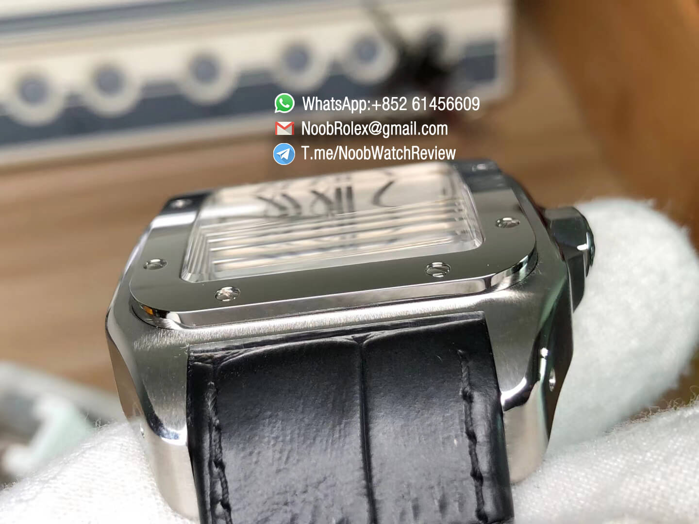 Santos 100 38mm Stainless Steel Case White Dial on Black Leather Strap A2824 V6F 07