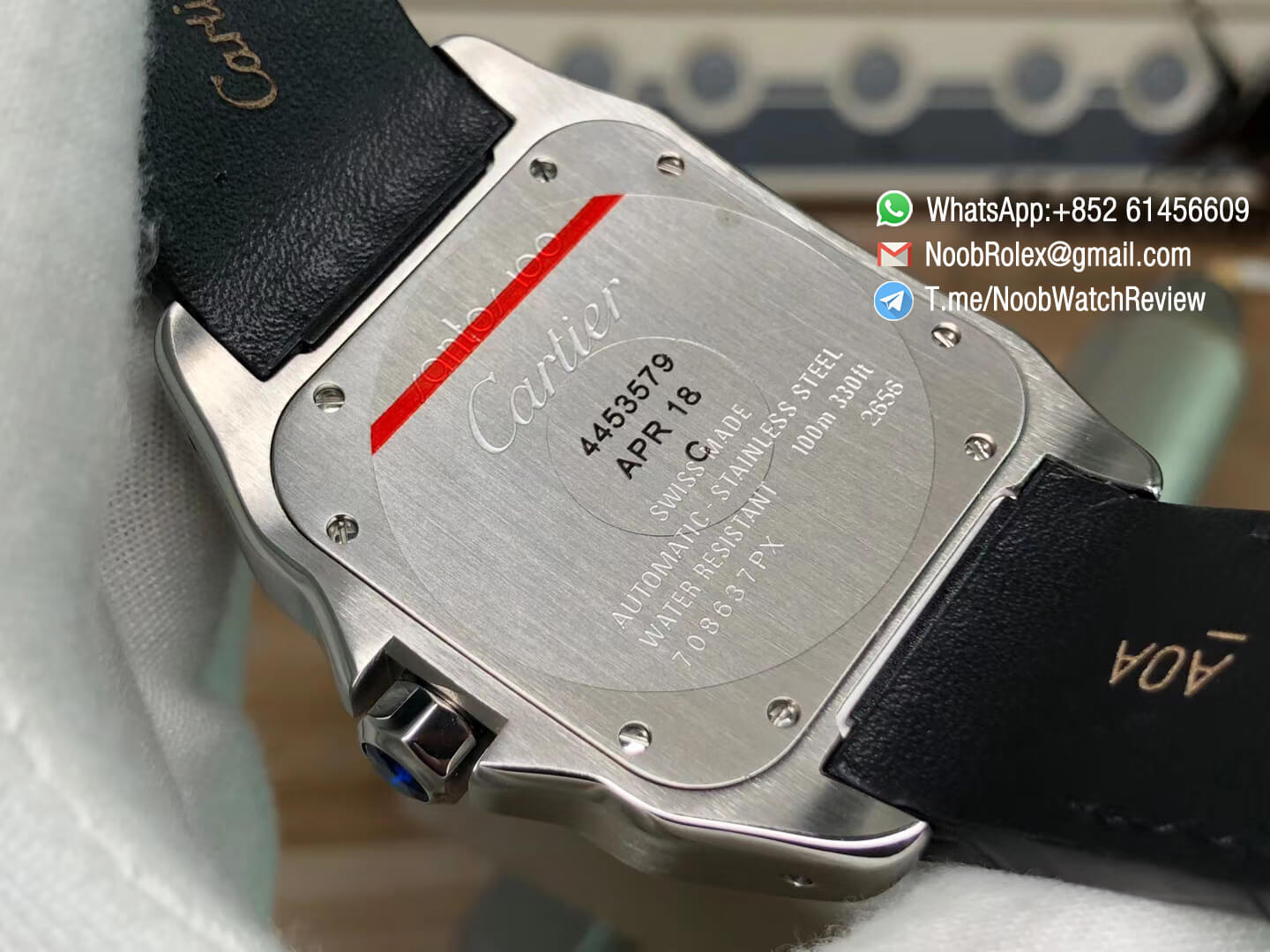 Santos 100 38mm Stainless Steel Case White Dial on Black Leather Strap A2824 V6F 08