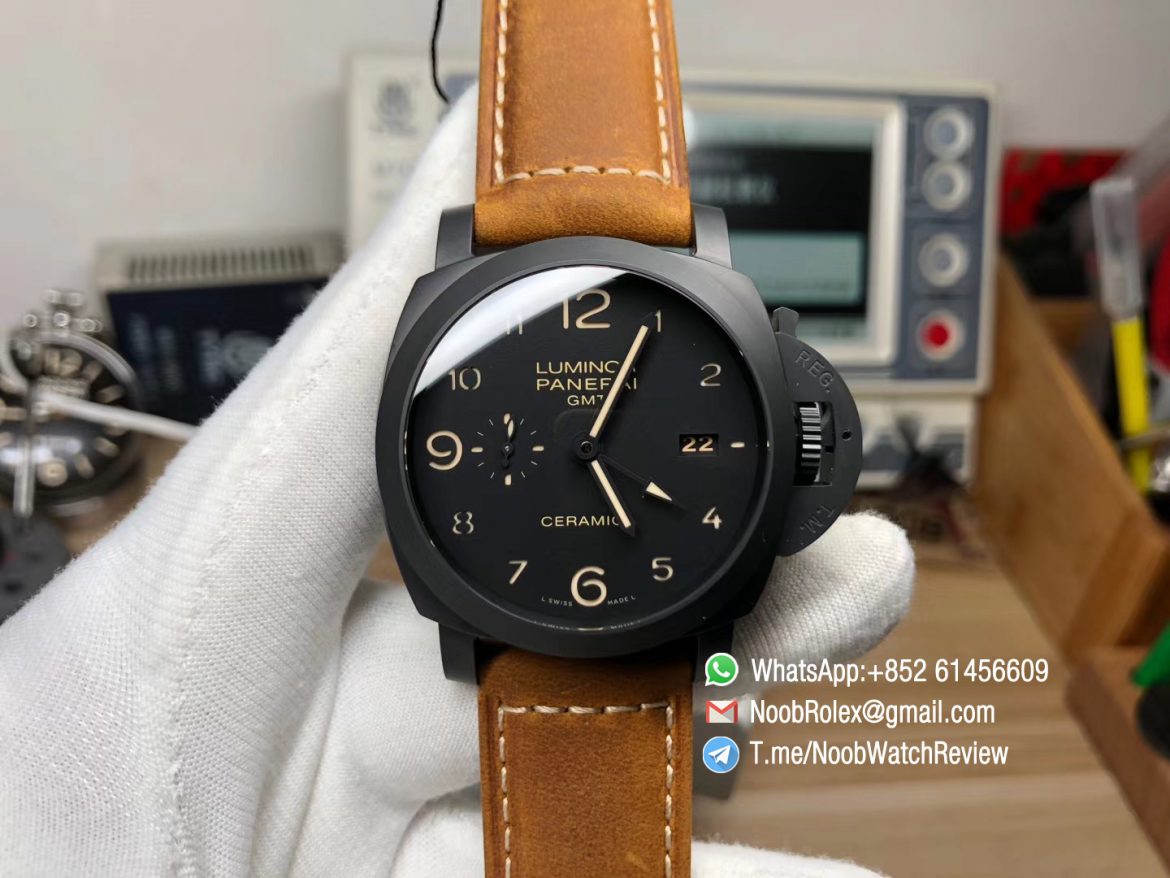 Top Rep PAM00441 Ceramic Case Black Dial on Brown Asso Strap Super Clone P9001 VSF Best Edition V2 01