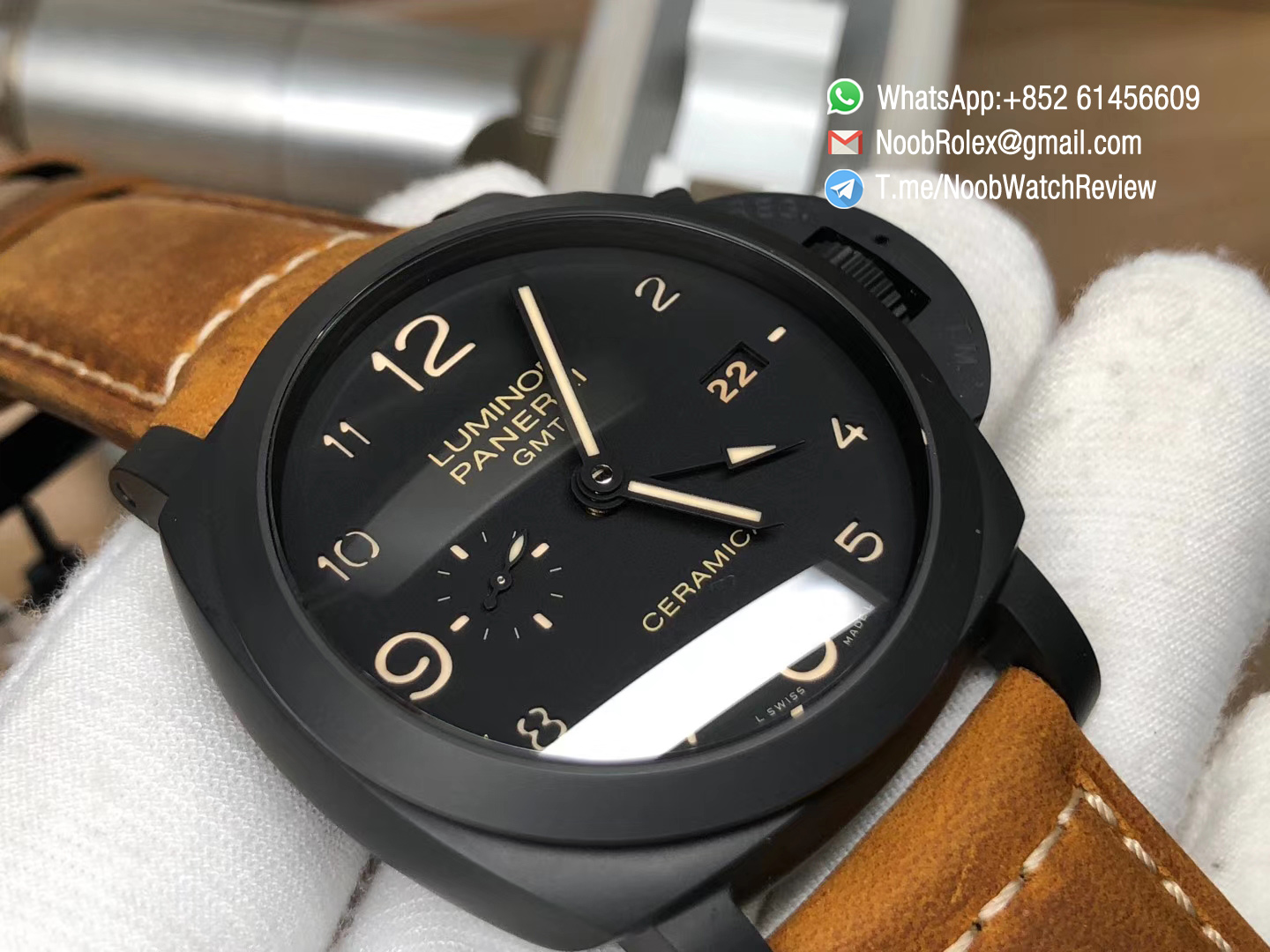 Top Rep PAM00441 Ceramic Case Black Dial on Brown Asso Strap Super Clone P9001 VSF Best Edition V2 03