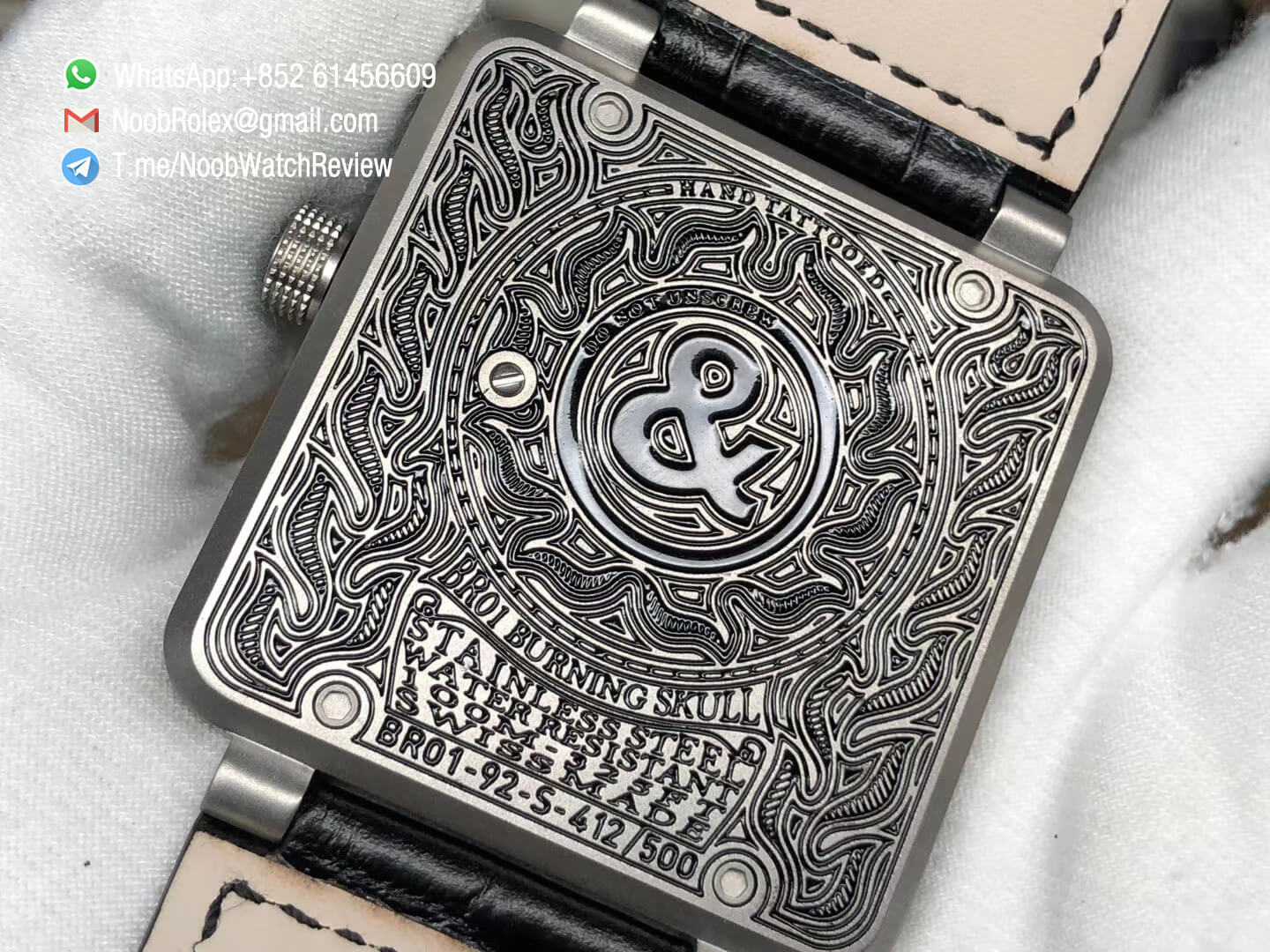 Bell Ross BR01 Silver Case Burning Skull Tattoo Watch Silver Dial on Black Leather Strap MIYOTA 9015 Top Quality Clone 07