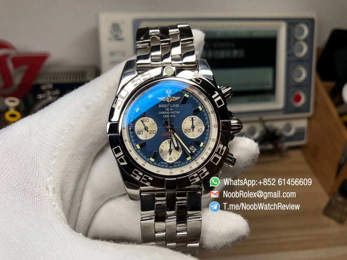 Breitling Chronomat B01 44 Steel Case Bracelet Blue Dial on A7750 Chrono Movement GF High Quality Replica 01