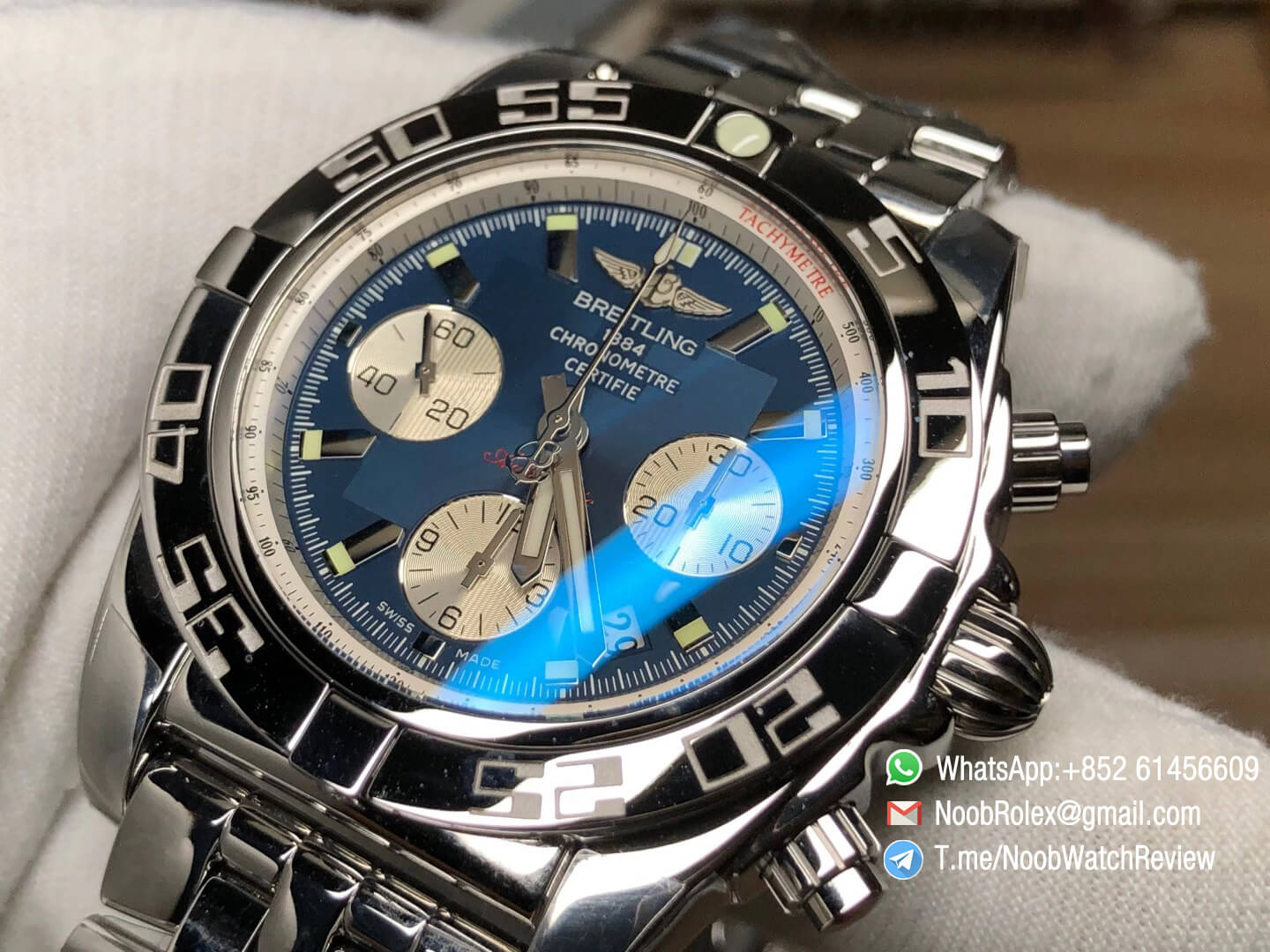 Breitling Chronomat B01 44 Steel Case Bracelet Blue Dial on A7750 Chrono Movement GF High Quality Replica 05