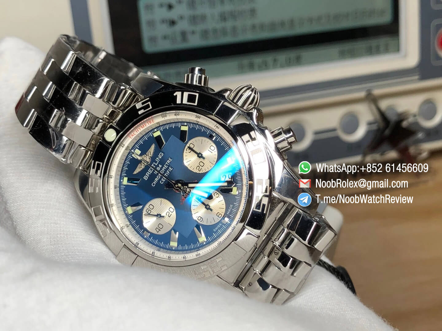 Breitling Chronomat B01 44 Steel Case Bracelet Blue Dial on A7750 Chrono Movement GF High Quality Replica 09
